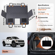 VEVOR Rücksitzverlängerung, Autositzbezug für Hunde als Rücksitzbett mit Netzfenster und Aufbewahrungstasche, unterstützt 180 kg, Hundehängematte fürs Auto, Hundeautobett 145 x 77 cm, für LKW