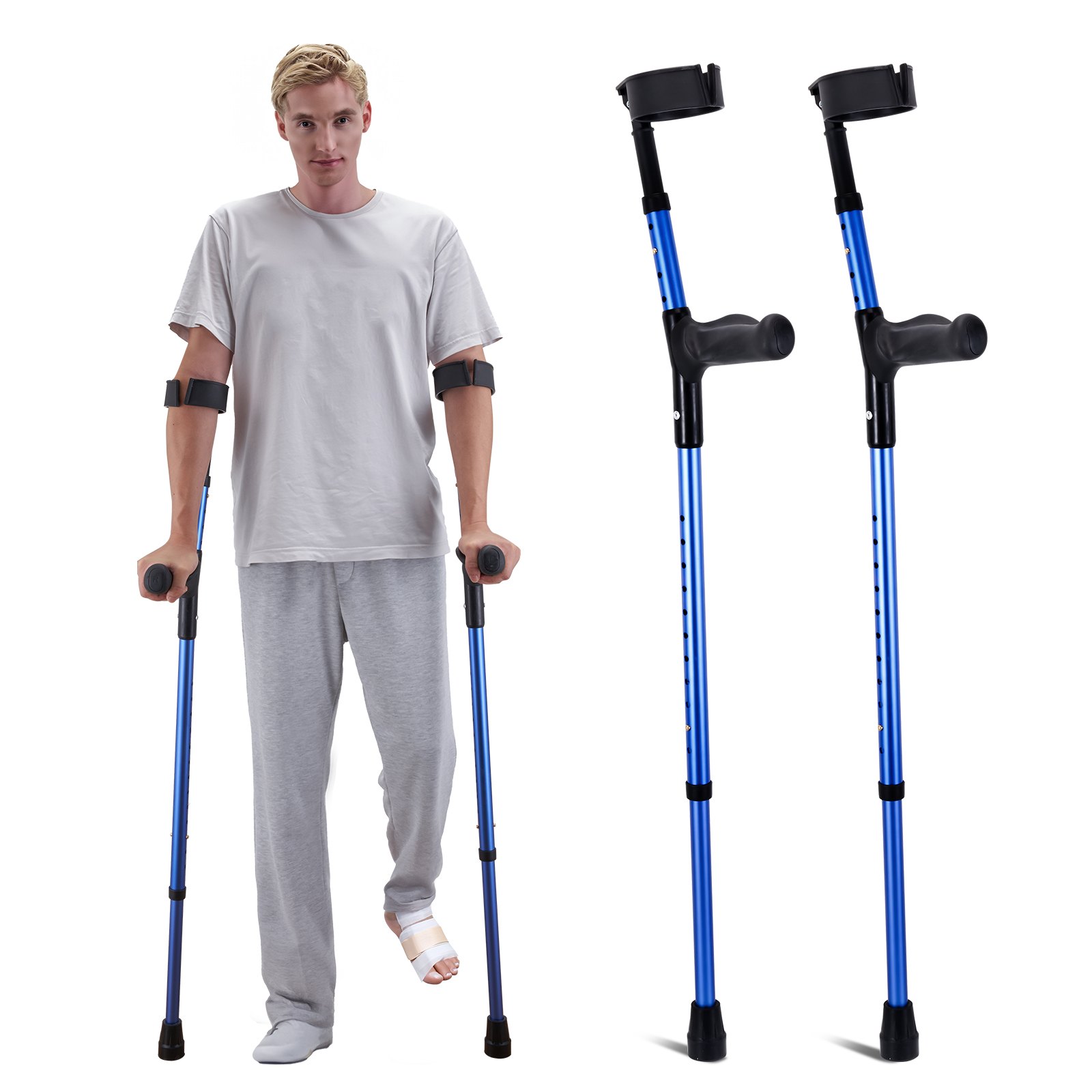VEVOR Adult Forearm Crutches, 11-Level Height Adjustable Walking Crutches with 4-Level Top Cuff, Lightweight Aluminum Medical Support Crutches for Disabled People After Leg Injuries and Surgery, 1 Pair (350 lbs)