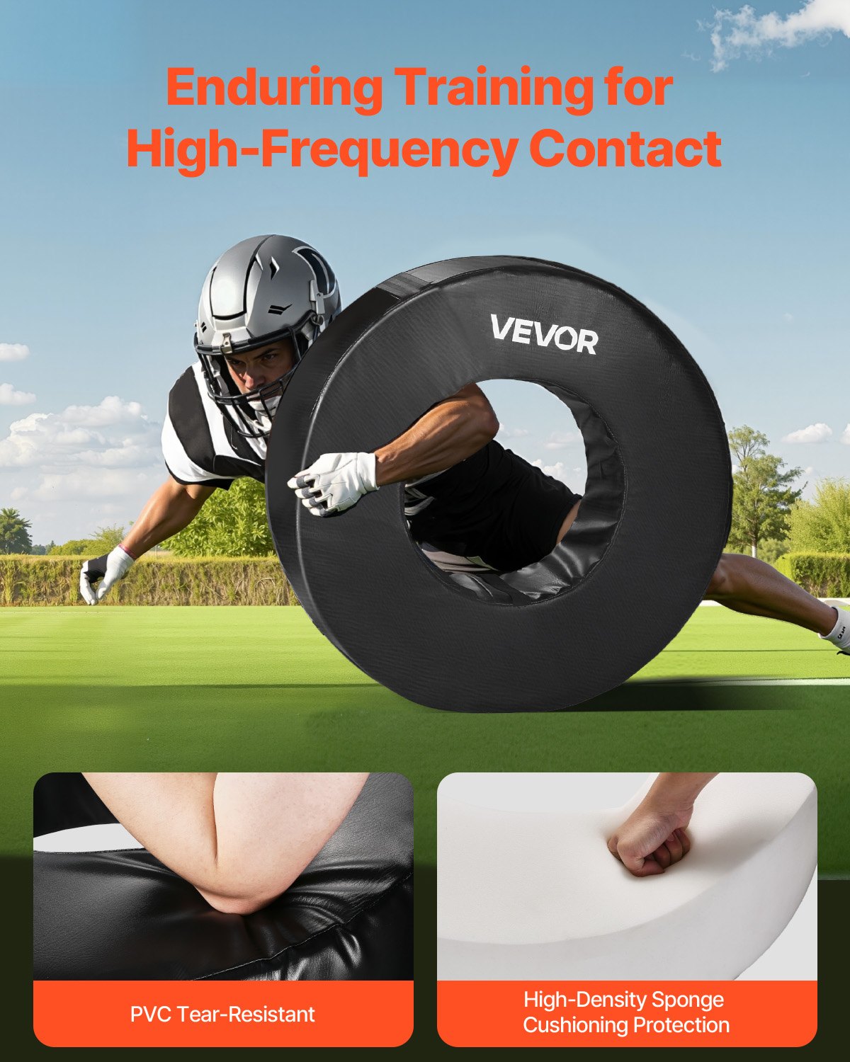 VEVOR Fußball Tackling Dummy, wasserdichter Tackling-Ring aus PVC und hochdichtem Schwamm, Dummies-Trainingsgerät mit Riemen, zum Blocken, Schlagen und Üben, Schwarz, 1 Stk.
