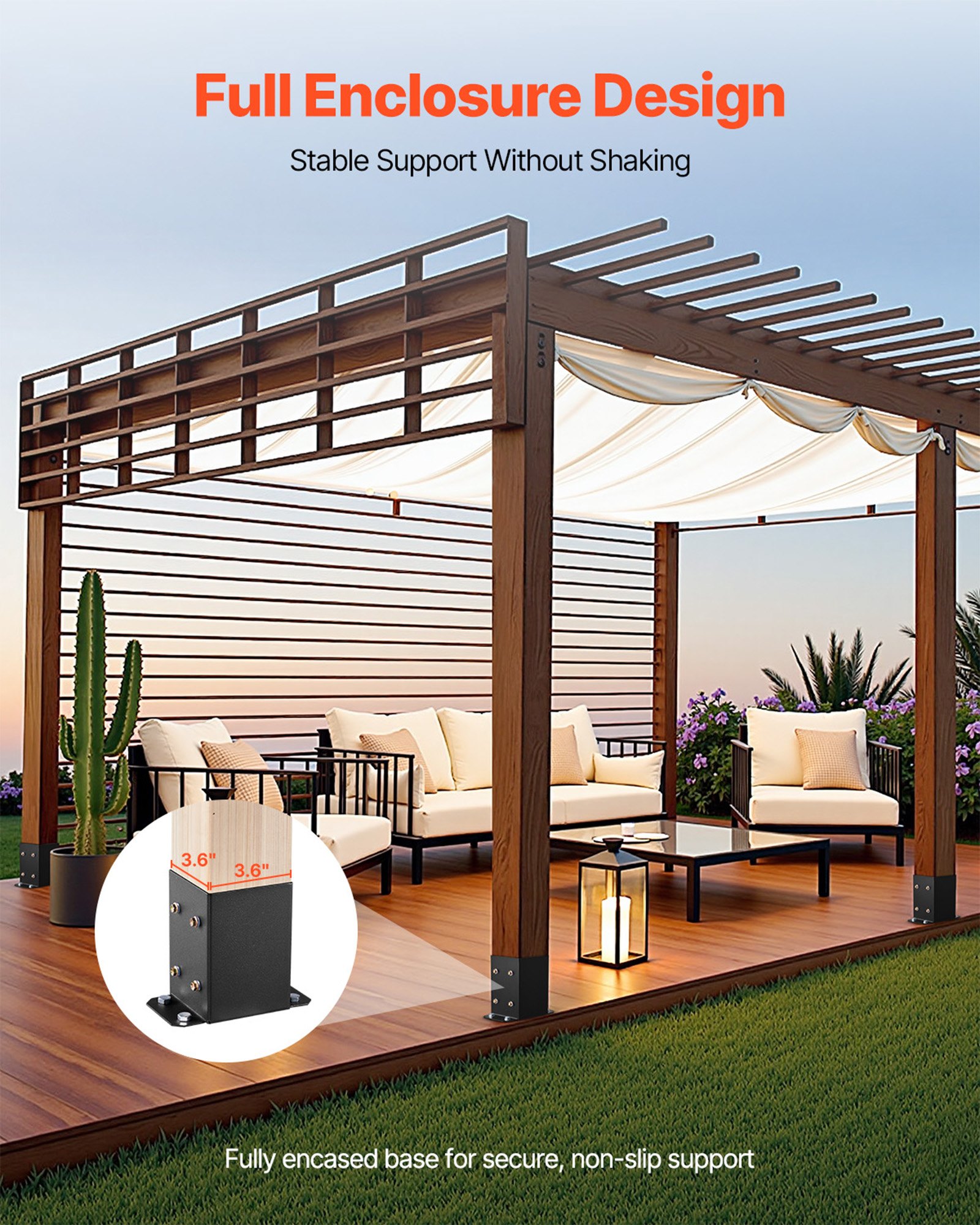 VEVOR 4x4 Aufschraubhülse, 10 Stk., Innenmaß 91,44 x 91,44 mm, Pfostenträger, Bodenhülse aus Karbonstahl, Holzpfostenhalterungen für Pavillon-Terrassengeländer, Stützdeck-Grundplatte, schwarz