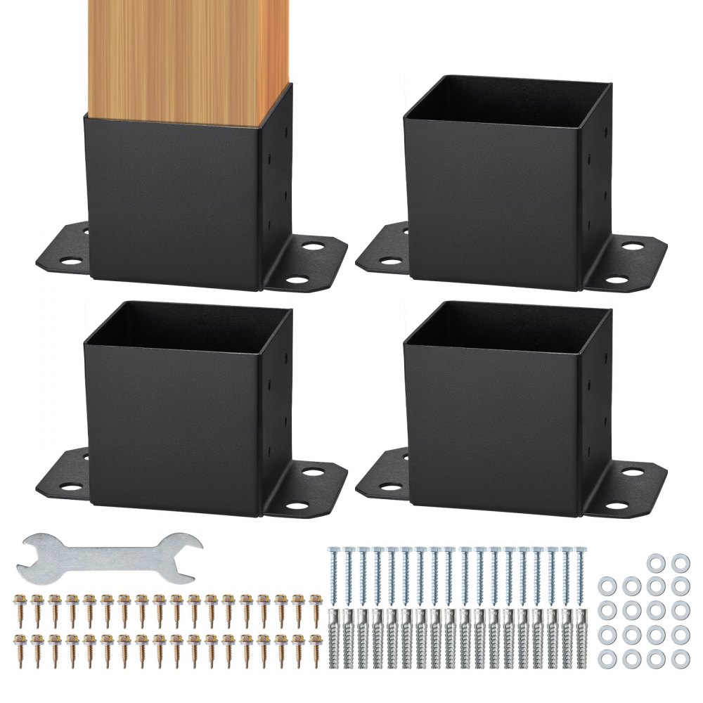 VEVOR 4er-Pack 152,4 x 152,4 Pfostenfußhalterungen, robuste Holzpfosten-Zaunanker