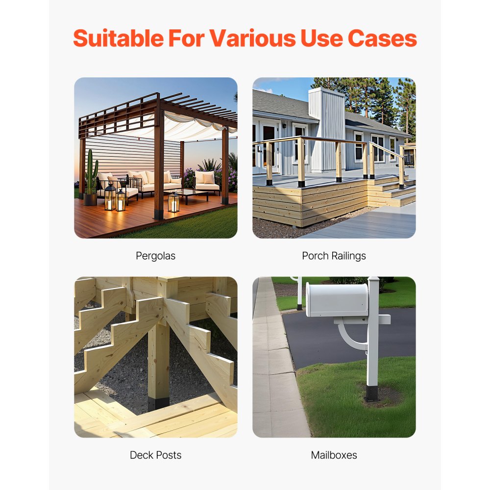 VEVOR Aufschraubhülse, 4 Stück, Pfostenträger Innenmaß 142x142 mm für 139,7x139,7mm Pfosten, Bodenhülse aus Karbonstahl, Ideal für Pavillon-Terrassengeländer-Stützdeck-Grundplatte, schwarz