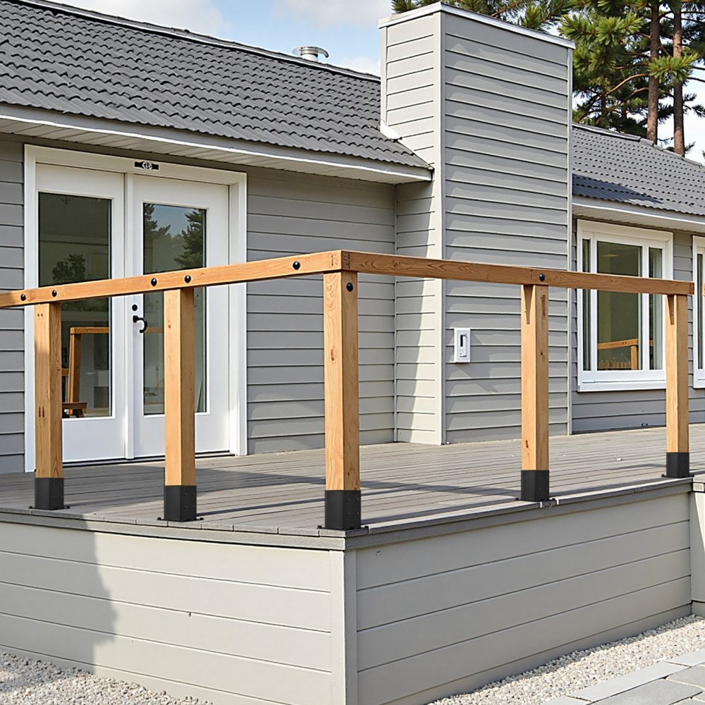 VEVOR Aufschraubhülse, 4 Stück, Pfostenträger Innenmaß 142x142 mm für 139,7x139,7mm Pfosten, Bodenhülse aus Karbonstahl, Ideal für Pavillon-Terrassengeländer-Stützdeck-Grundplatte, schwarz