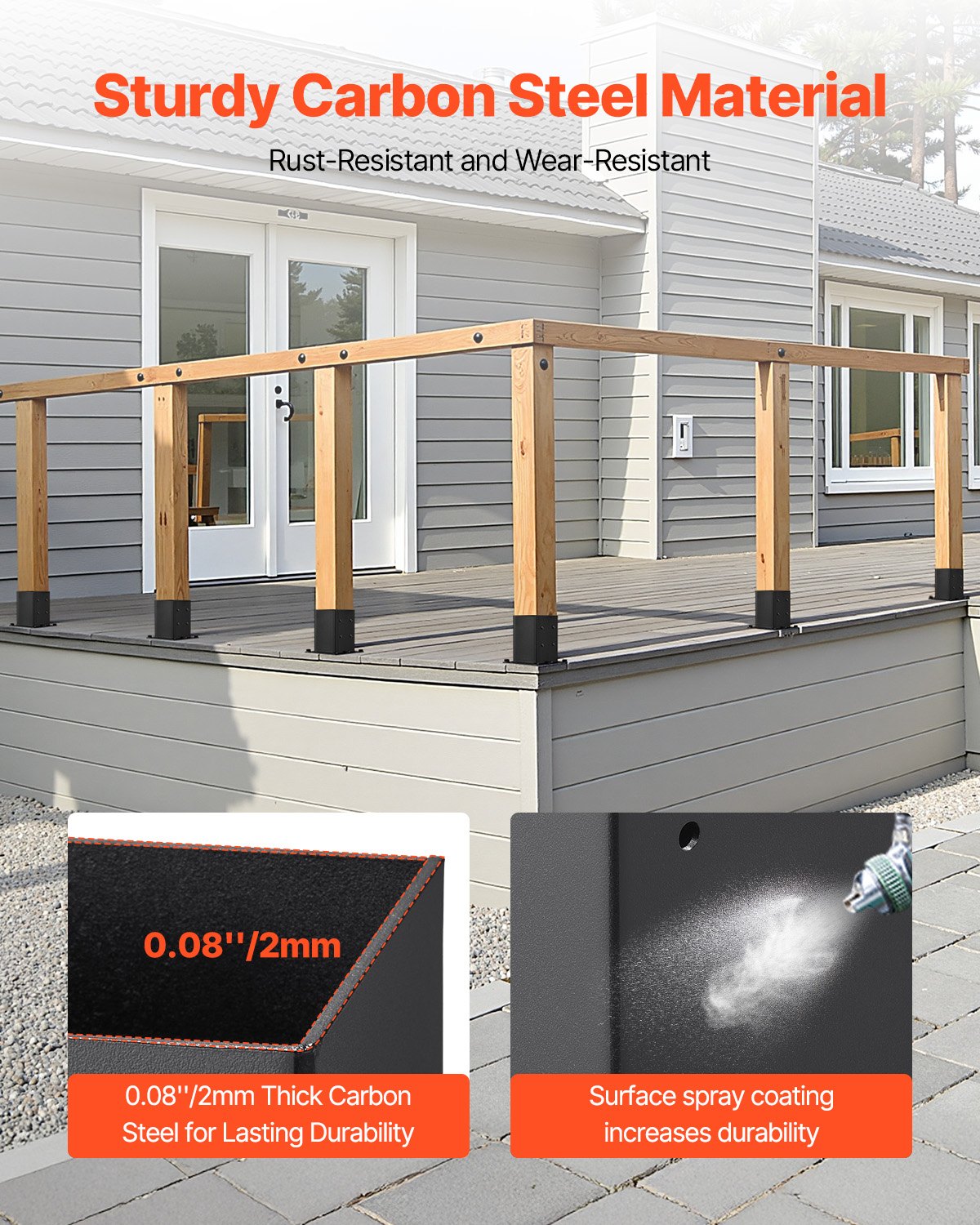 VEVOR Aufschraubhülse, 4 Stück, Pfostenträger Innenmaß 142x142 mm für 139,7x139,7mm Pfosten, Bodenhülse aus Karbonstahl, Ideal für Pavillon-Terrassengeländer-Stützdeck-Grundplatte, schwarz