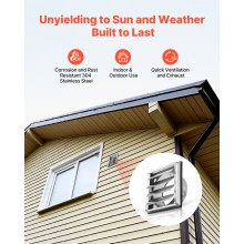 VEVOR Lüftungsgitter Edelstahl, Wetterschutzgitter 189x189x80 mm, Lamellengitter mit geräuschreduzierender Gummidichtung, Abluftgitter für Haus, Badezimmer, Garage, Küche, Keller (1 Stk., Silber)