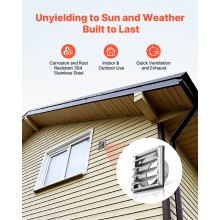 VEVOR Lüftungsgitter Edelstahl, Wetterschutzgitter 161x161x66 mm, Lamellengitter mit geräuschreduzierender Gummidichtung, Abluftgitter für Haus, Badezimmer, Garage, Küche, Keller (1 Stk., Silber)