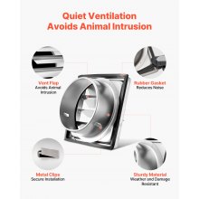 VEVOR Lüftungsgitter Edelstahl, Wetterschutzgitter 161x161x66 mm, Lamellengitter mit geräuschreduzierender Gummidichtung, Abluftgitter für Haus, Badezimmer, Garage, Küche, Keller (1 Stk., Silber)