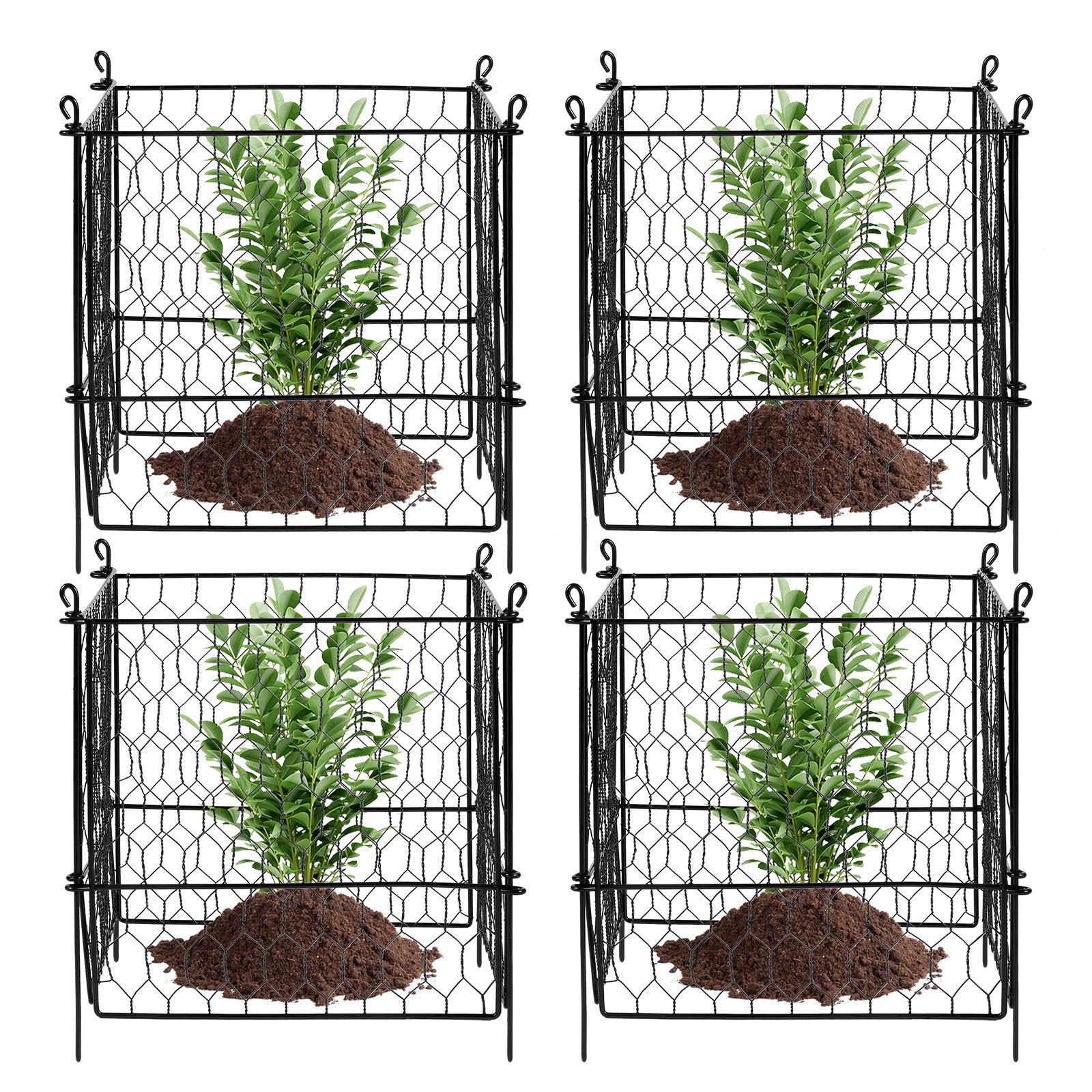 VEVOR 4er-Pack Pflanzenschutz vor Tieren, 34,3 x 34,3 cm Pflanzenschutz aus Hühnerdraht, Pflanzenkäfige für Pflanzen im Freien, Blumen und Gemüse, hält Hasen, Hühner und Eichhörnchen fern, 16-teiliges Metallgeflecht