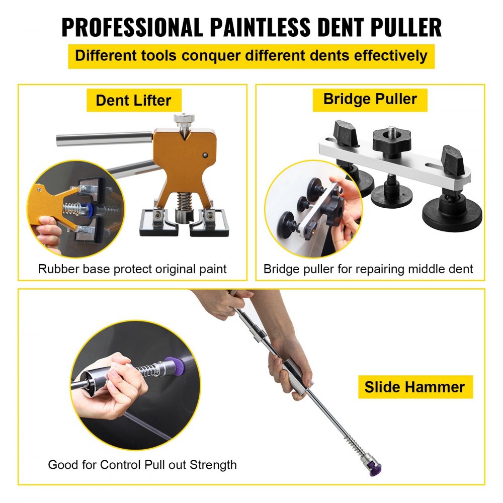 VEVOR 60 Stk. Auto Dellen Reparaturset professionell, Paintless Ausbeulwerkzeug, Dellen Repair Puller Kit Dent Removal Tool, Hagel Reparatur, Gleithammer Dellenheber Heißklebepistole Klebestifte