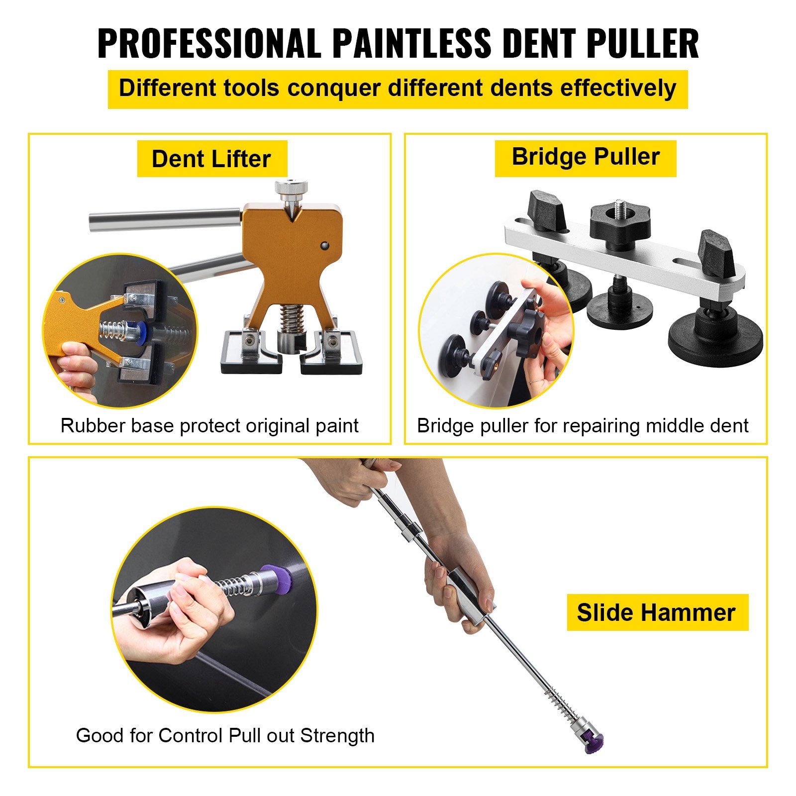 VEVOR 60 Stk. Auto Dellen Reparaturset professionell, Paintless Ausbeulwerkzeug, Dellen Repair Puller Kit Dent Removal Tool, Hagel Reparatur, Gleithammer Dellenheber Heißklebepistole Klebestifte