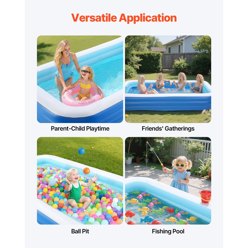 VEVOR Inflatable Pool, 3000 x 1702 x 508mm Large Inflatable Swimming Pool, Family Large Swimming Pools with Repair Patches, Blow Up Pools for Kids, Adults, Family, Indoor Outdoor, Summer Water Party