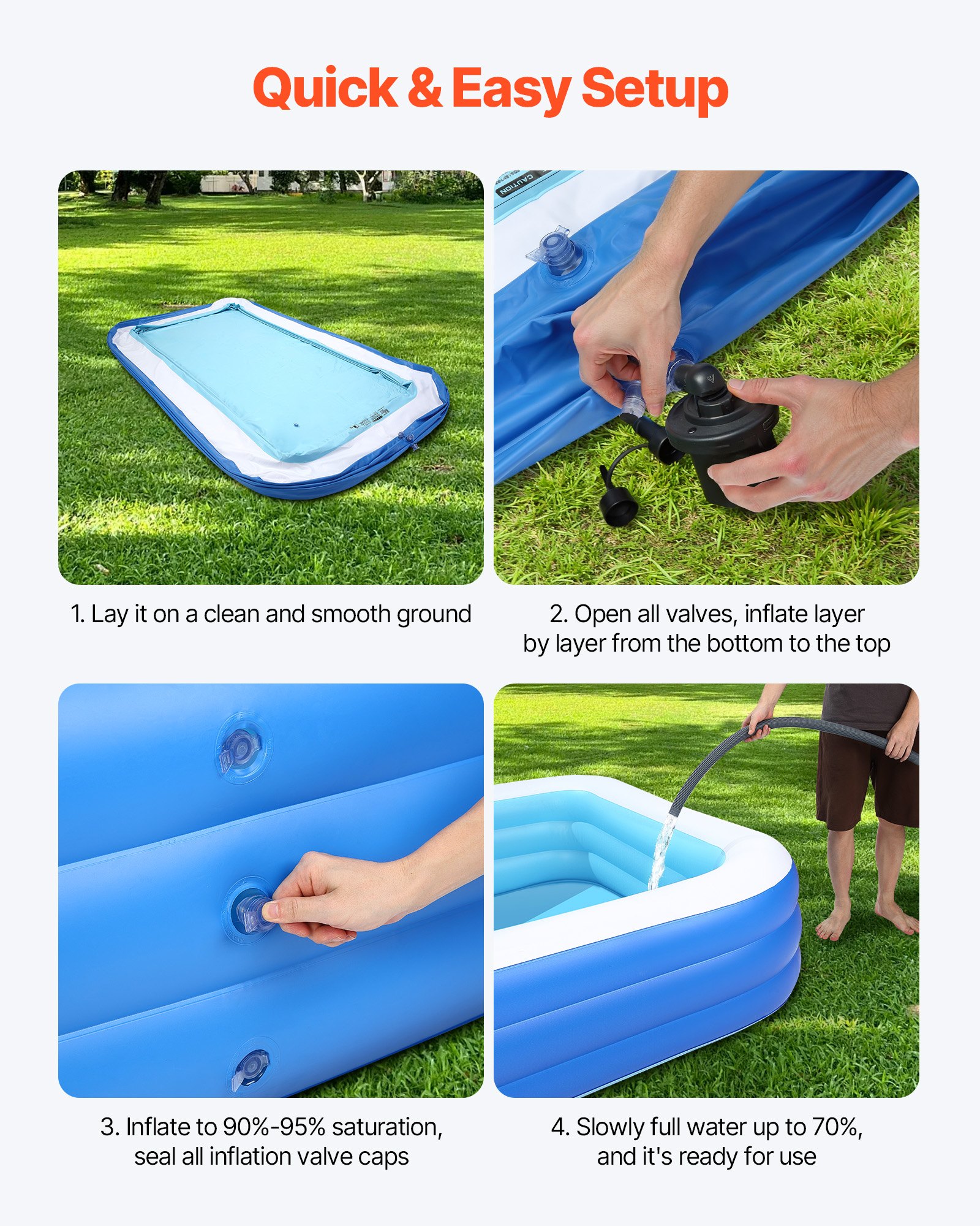 VEVOR Aufblasbarer Pool, 3000 x 1702 x 508 mm, Planschbecken, Schwimmbecken mit Reparaturflicken, Familienpool, Sommer-Wasserparty, Ideal für gemeinsamen Wasserspaß mit der ganzen Familie