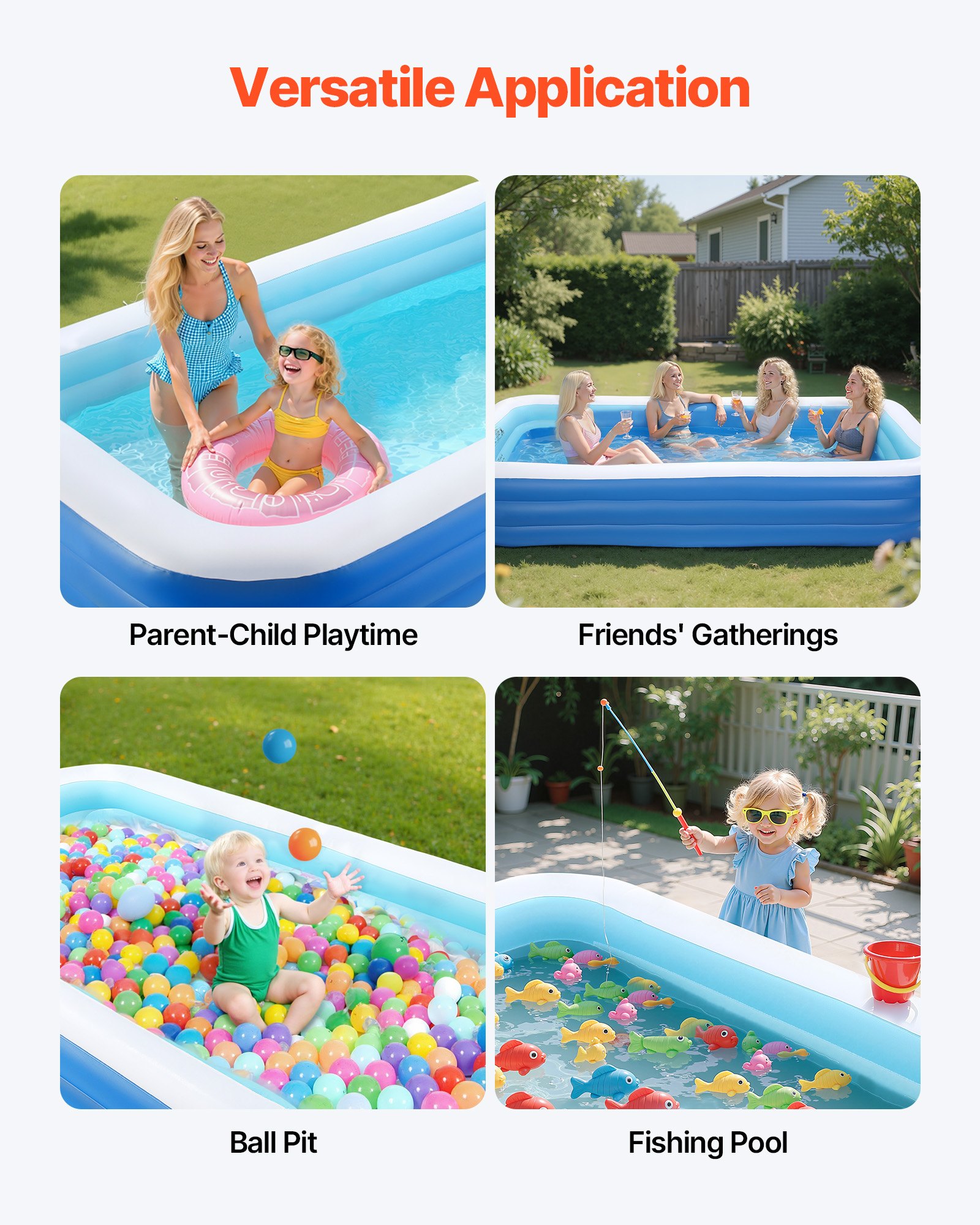 VEVOR Aufblasbarer Pool, 3000 x 1702 x 508 mm, Planschbecken, Schwimmbecken mit Reparaturflicken, Familienpool, Sommer-Wasserparty, Ideal für gemeinsamen Wasserspaß mit der ganzen Familie