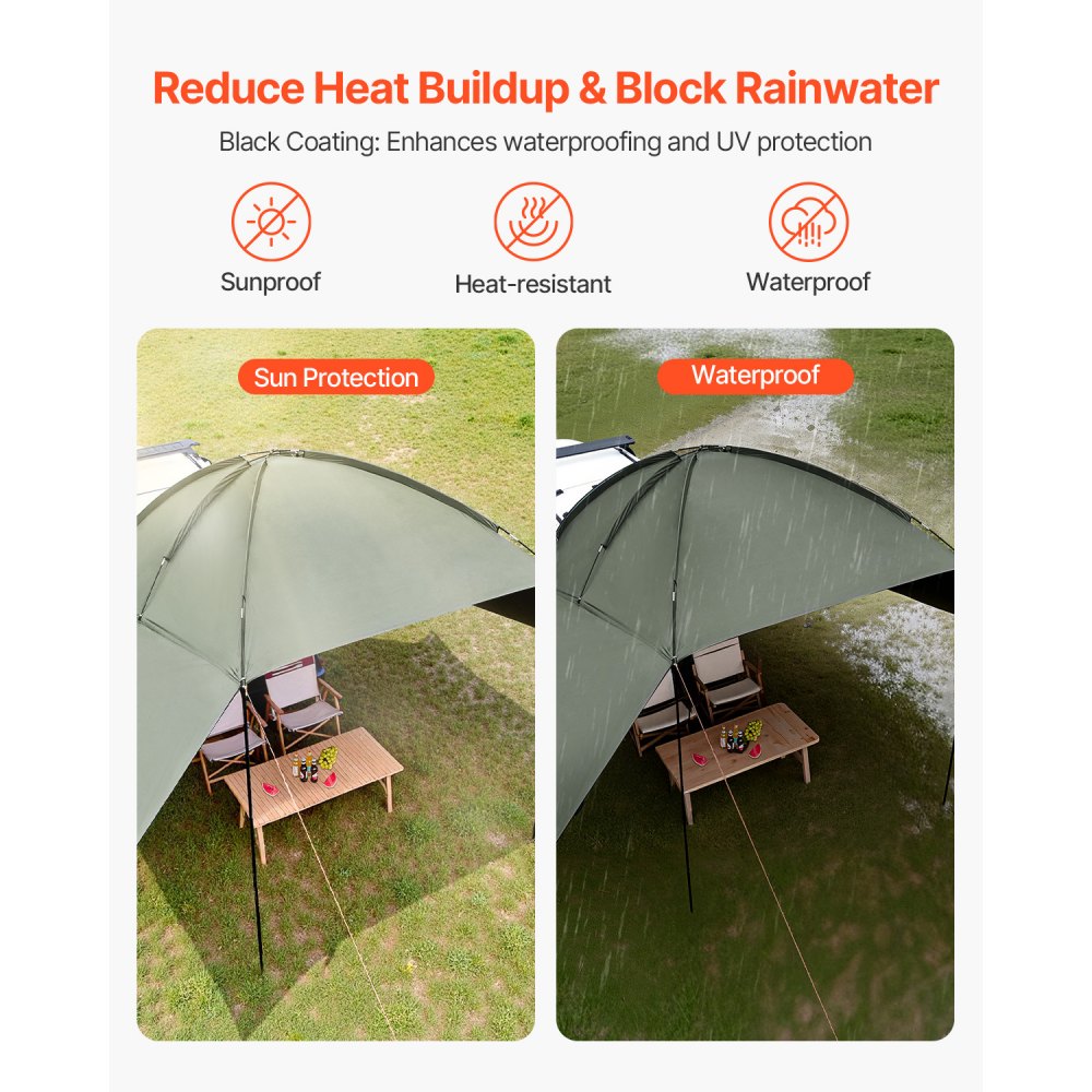 VEVOR Sonnensegel Wohnwagen 3x2,1m Sonnenvordach Wohnmobil UV50+ UV-Schutz Markise 190-T-Polyestergewebe Vorzelt PU2000mm Wasserdicht inkl. tragbarer Tasche Ideal für Camping Familientreffen Ausflüge