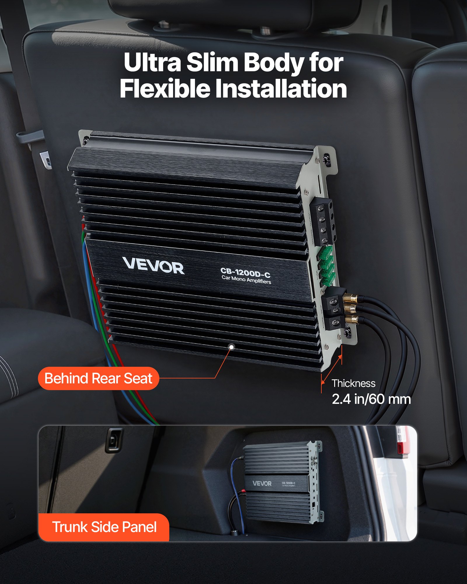 VEVOR Monoblock Car Amplifier, 1200W RMS MAX, 1/2/4 Ohm Stable, 1-Channel Class D Car Audio Amplifier with Remote Subwoofer Level Control, Low Pass Filter, Bass Boost & Phase Shift, Volume Controller