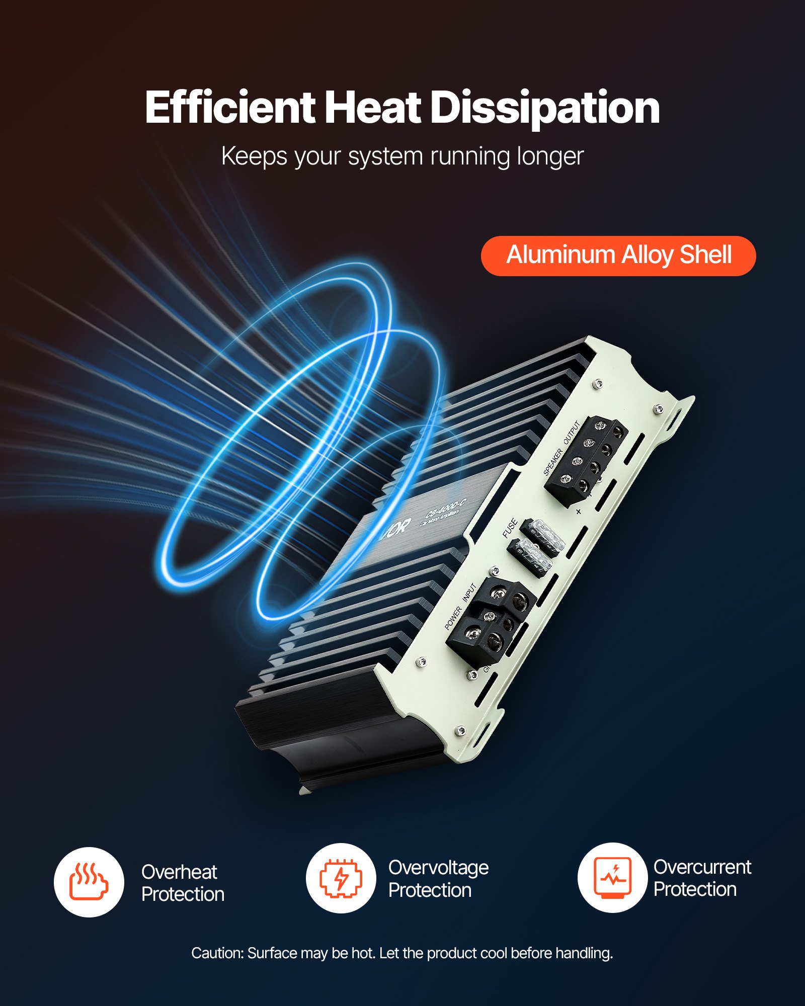 VEVOR Monoblock Autoverstärker 400 W RMS MAX 1/2/4 Ohm, Audioverstärker (Klasse D) mit ferngesteuerter Subwoofer-Pegelregelung Tiefpassfilter Bassverstärkung Phasenverschiebung Lautstärkeregler