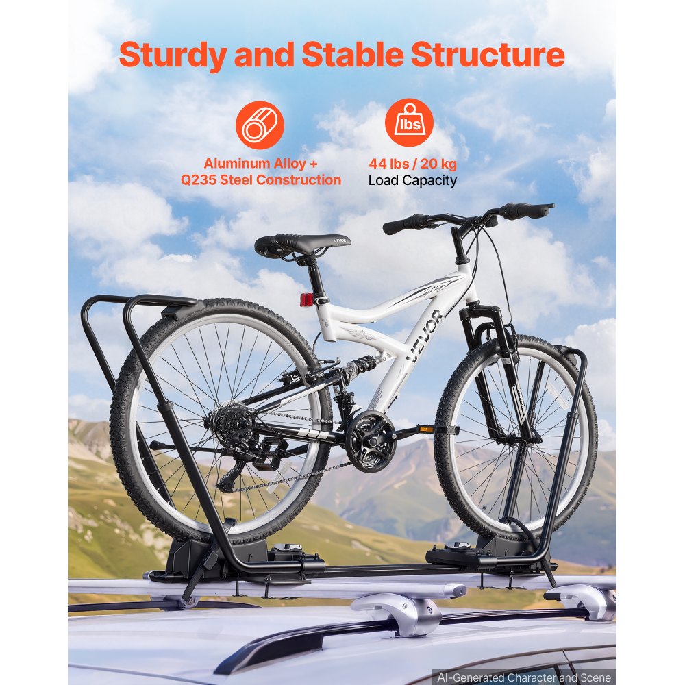 VEVOR Roof Bike Rack 20 kg 1 Bike Carrier Foldable Upright Dual-Arm Rack, for Car SUV, Aluminum Alloy & Q235 Steel, Rooftop Mount with Secure Locking System for Bicycle Storage and Transport, Black
