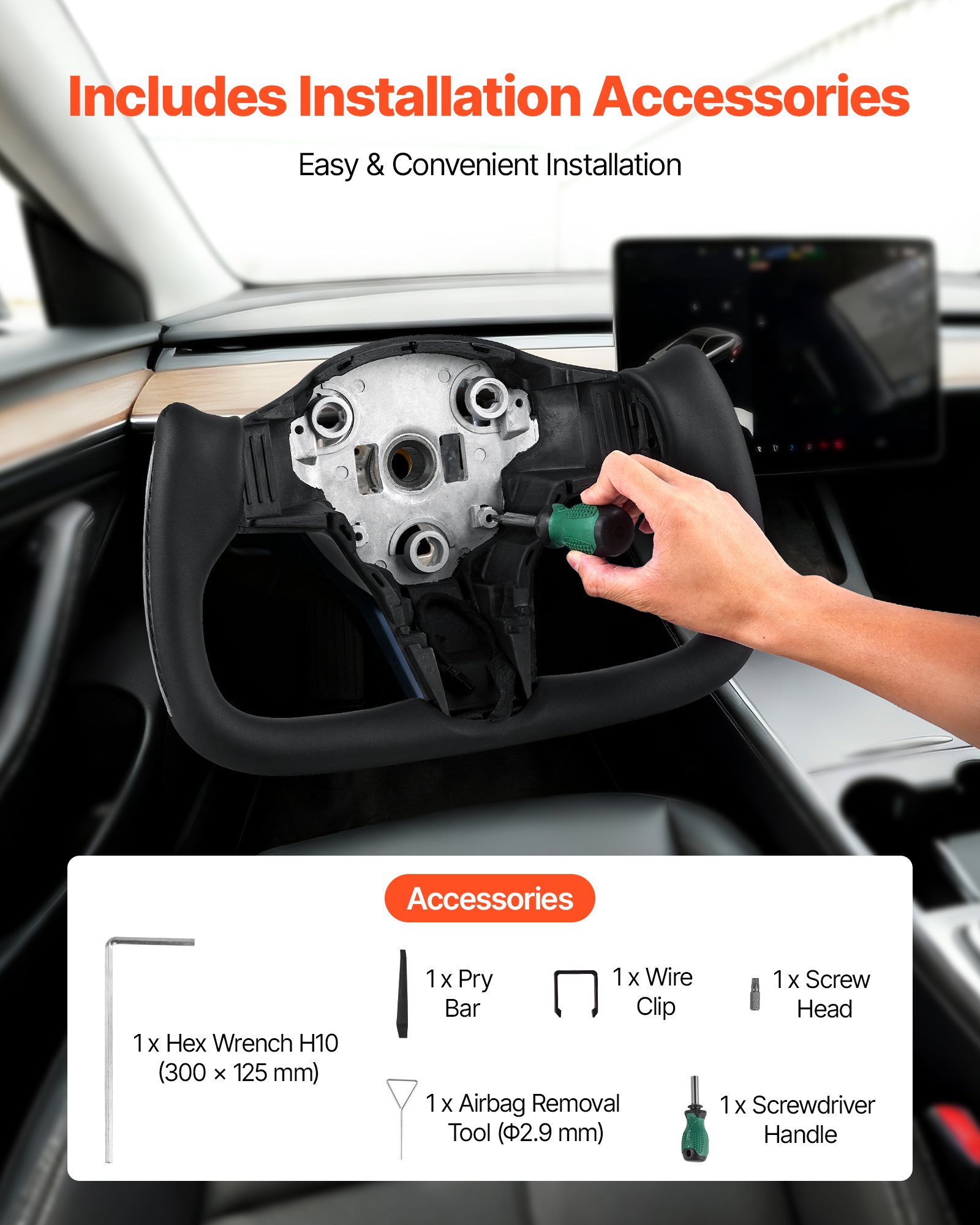 VEVOR Lenkrad für Tesla Model 3 (2016–2023), Volant aus Kohlefaser D-förmig, unten abgeflacht, mit Heizfunktion, Ledergriff mit rutschfester Oberfläche, Ersatzteil für Model 3, Schwarz