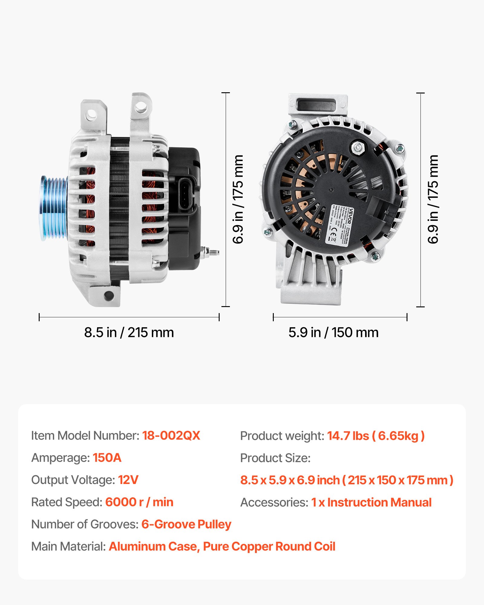 VEVOR Autolichtmaschine 10480285, passend für Chevrolet Trailblazer 4.2L 2002-2005, SAAB 9-7x L6 2005, GMC Envoy, Oldsmobile Bravada, Isuzu Ascender, Buick Rainier, Kfz-Ersatzlichtmaschine 15062413