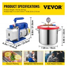VEVOR 3CFM Vakuumpumpe Multifunktionspumpe Unterdruckpumpe Einstufige Klimaanlage 1/4 Ps mit 1,5 Gallonen Vakuumkammer