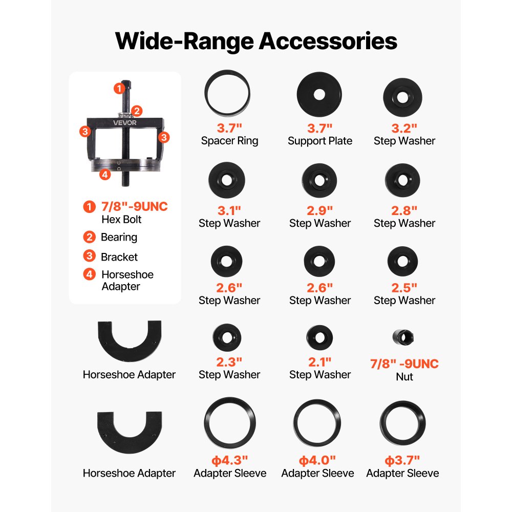 VEVOR Radnabenabzieher Lagerabzieher Set passend für die meisten Fahrzeuge mit Frontantrieb, Werkzeug zum Ausbau des Vorderradlagers, Radlager-Einbausatz, leichter Lagerwechsel ohne Presse