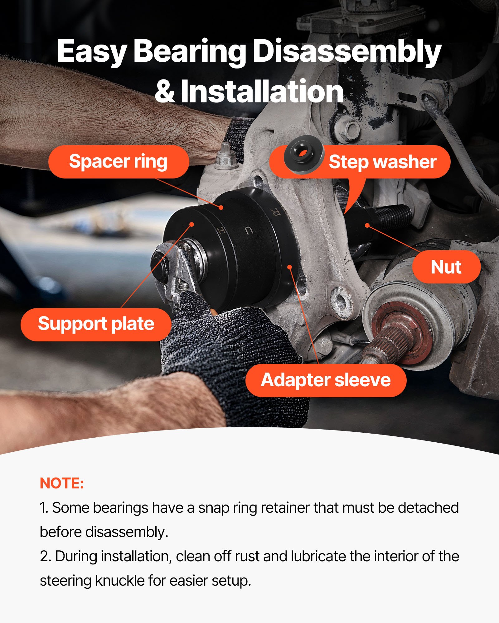 VEVOR Master Wheel Hub & Bearing Remover & Installer Kit, Fits Most Front-Wheel Drive Vehicles, Front Wheel Bearing Removal Tool, Wheel Bearing Installer Kit, Easy Bearing Swaps with No Press Required