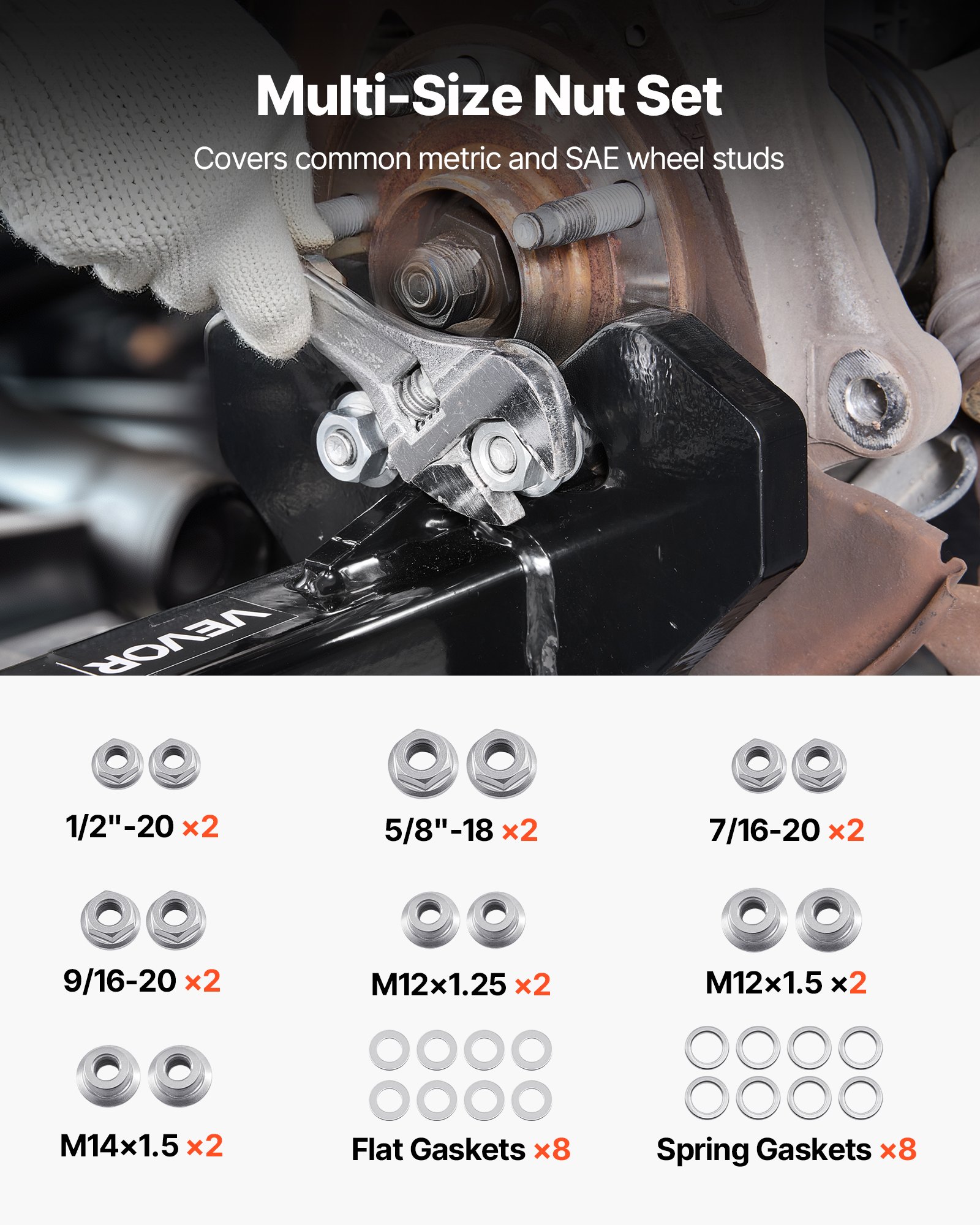 VEVOR Radlagernaben Demontage Werkzeugsatz kompatibel mit allen Achsbolzennaben 5, 6, 8 Lug Hubs Buster Puller, Universal Radnaben Stoßdämpfer, mit Muttern und Unterlegscheiben für Limousinen SUVs