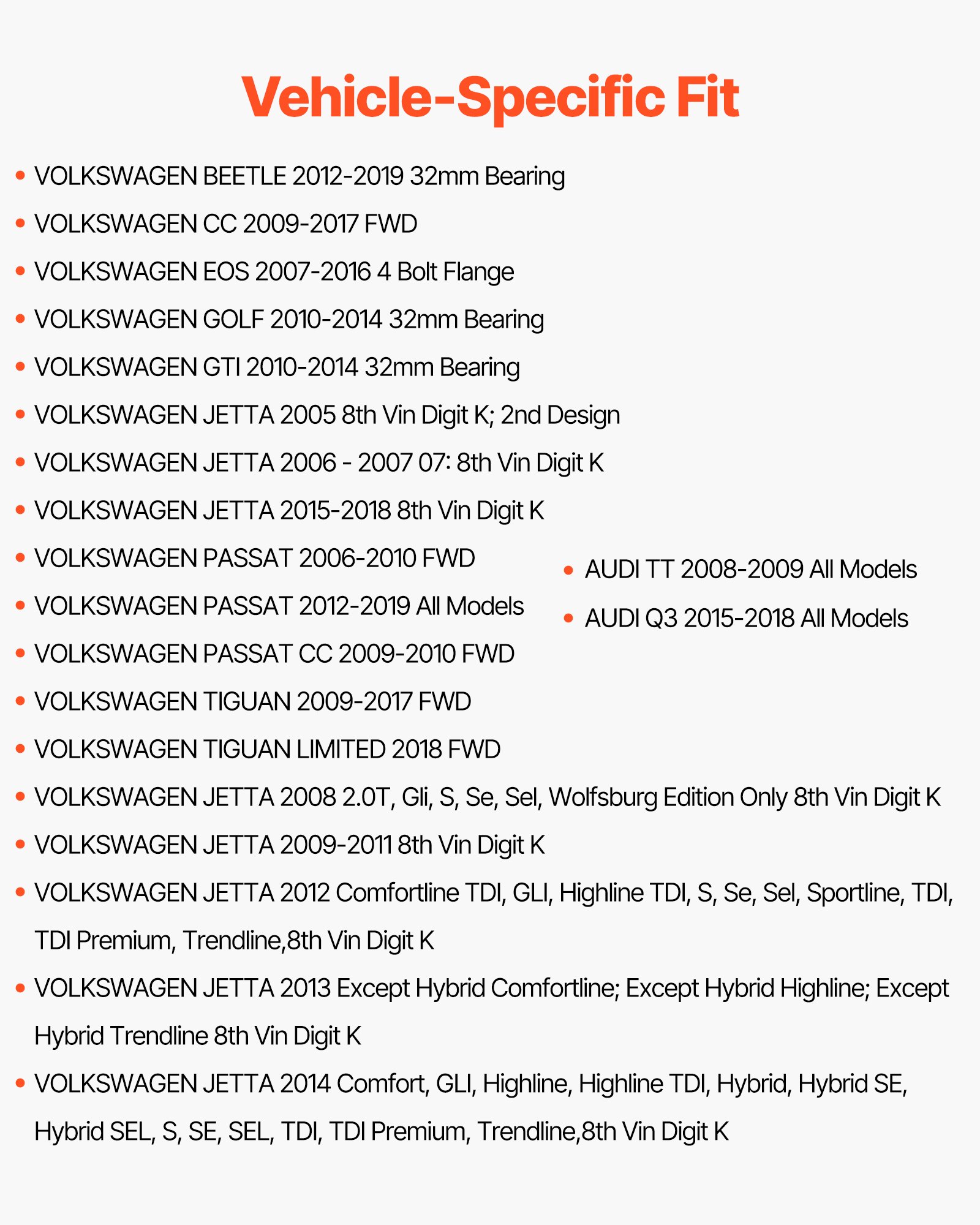 VEVOR 2-tlg. Set Vorderradlager und Nabenbaugruppe für 2018 Audi Q3 Komfort Premium Plus Sport Utility 4-türig, Volkswagen Beetle Coast Cabrio 2-türig 2,0 l OEM 513253, Radlager-Nabenbausatz