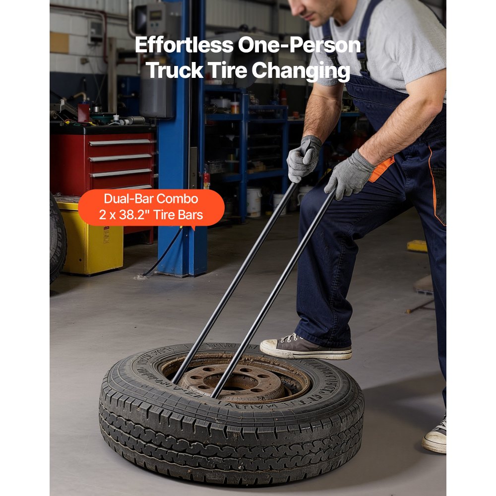 VEVOR Reifenmontiergerät Manueller Reifenwechsler 2 Stk. Metall Reifenheber 97 cm Reifenmontierhebel zur Montage Demontage für Outdoor Mobile Autoreparaturen von Universalen Fahrzeugtypen Schwarz