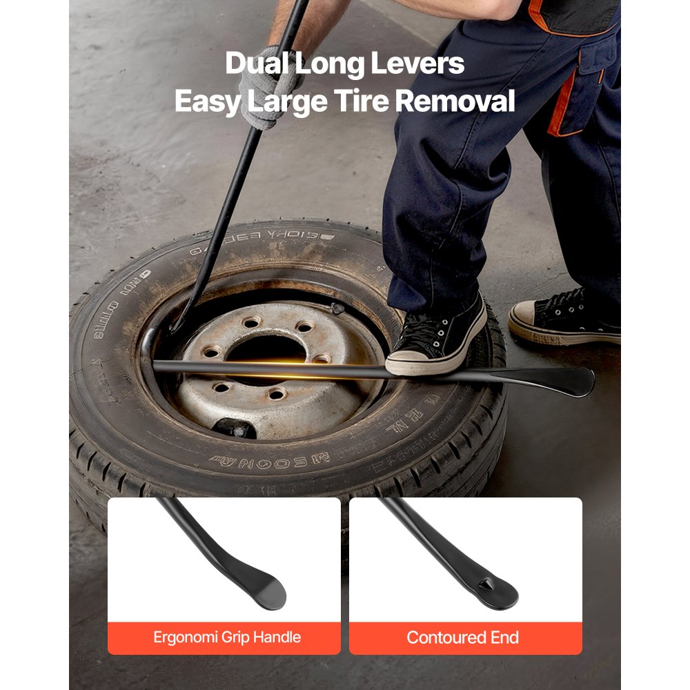 VEVOR Reifenmontiergerät Manueller Reifenwechsler 2 Stk. Metall Reifenheber 97 cm Reifenmontierhebel zur Montage Demontage für Outdoor Mobile Autoreparaturen von Universalen Fahrzeugtypen Schwarz