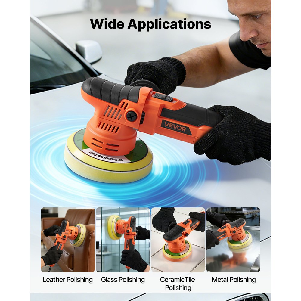 VEVOR Poliermaschine Auto, 150 mm Rotierender Autopolierer mit 6 Geschwindigkeiten 2000-6800 U/min 9mm Exzenter, 650W Schleifmaschinen mit Polierpad, Poliergerät für Wachsen Polieren Kratzerentfernung