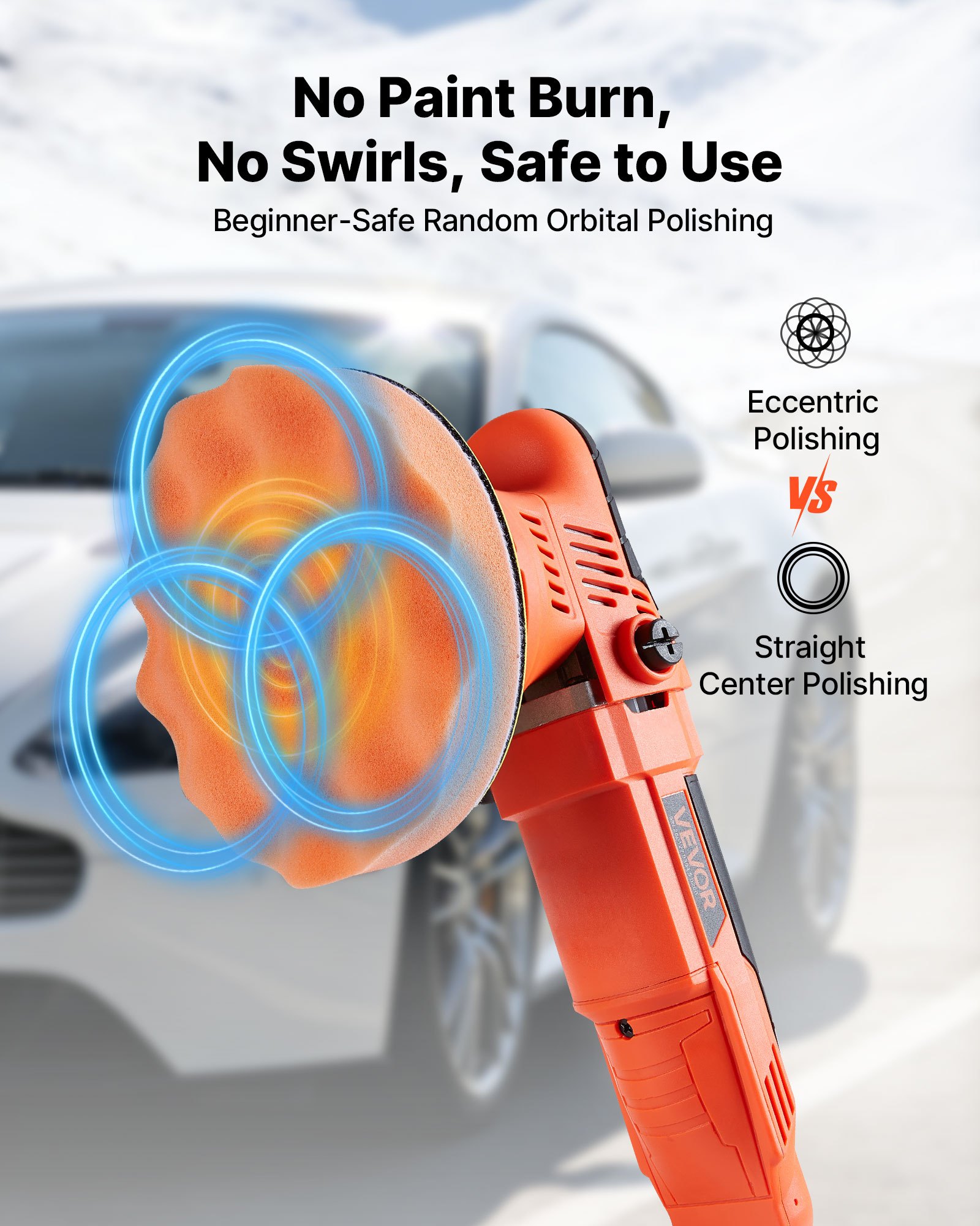VEVOR Poliermaschine Auto, 150 mm Rotierender Autopolierer mit 6 Geschwindigkeiten 2000-6800 U/min 9mm Exzenter, 650W Schleifmaschinen mit Polierpad, Poliergerät für Wachsen Polieren Kratzerentfernung