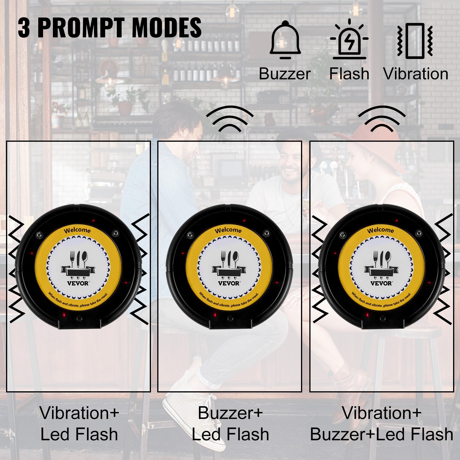 VEVOR 10 Pager System Kundenrufsystem Aufruf Kunde Tastatur 999 Kanäle Wireless Rufsystem Restaurant 3 Anrufmodi 10 Stunden für Restaurant Essen Truck Food Court Snack, Kontaktloses Anstehen, Hotel