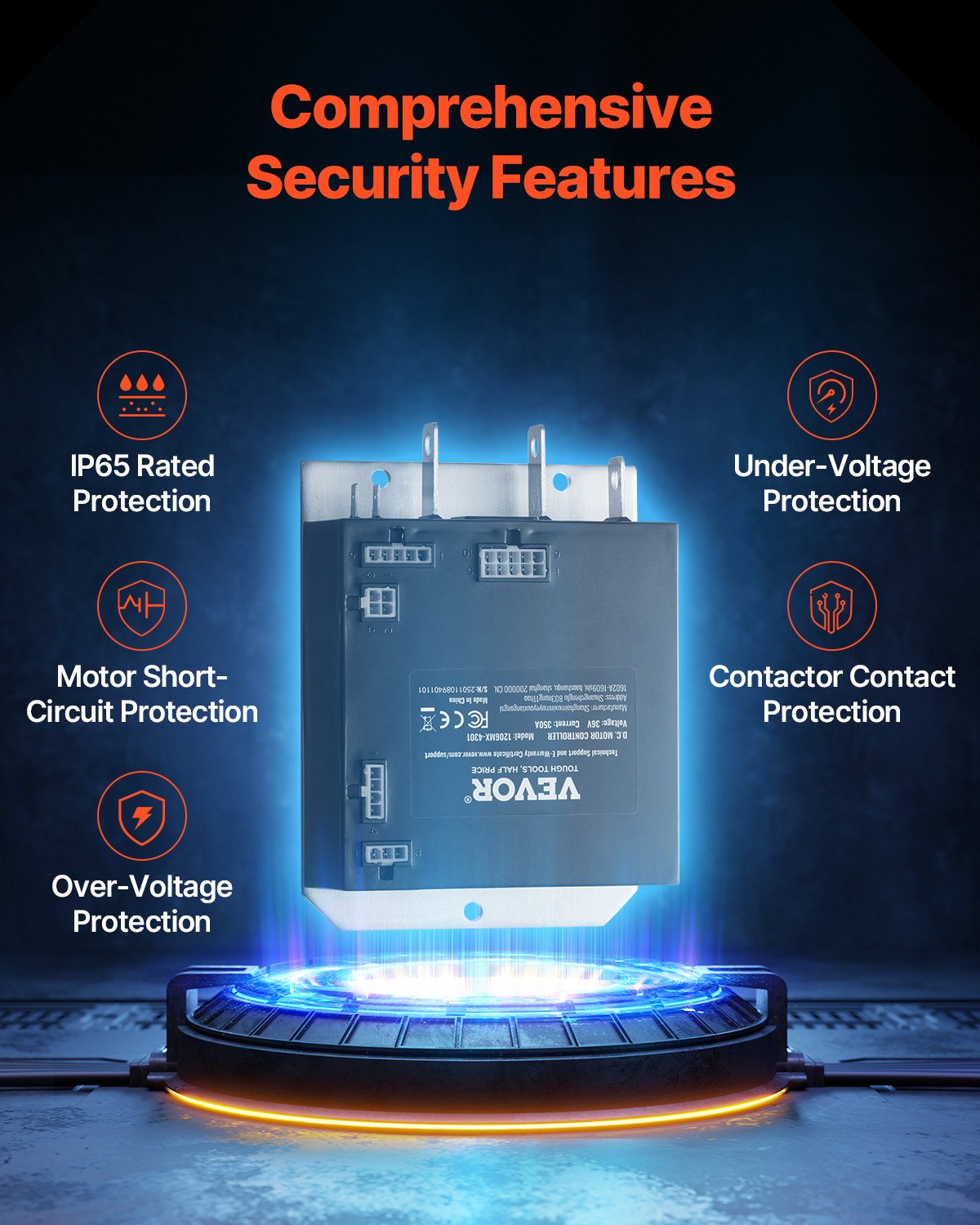 VEVOR Geschwindigkeitsregler Golfwagen, 36 V, 350 A, Ersatz für Gleichstrommotor-Steuerung für EZGO TXT Golfwagen 2000–2009, Schutzart IP65, Gehäuse aus Alu ABS, kompatibel mit Modellen 1206MX-4301