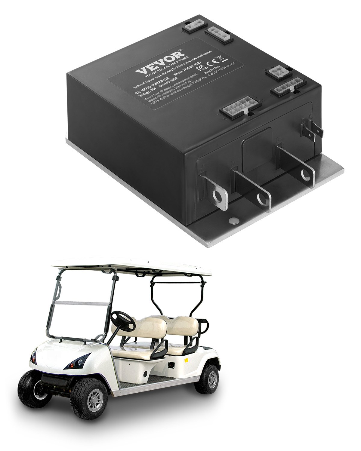 VEVOR Geschwindigkeitsregler Golfwagen, 36 V, 350 A, Ersatz für Gleichstrommotor-Steuerung für EZGO TXT Golfwagen 2000–2009, Schutzart IP65, Gehäuse aus Alu ABS, kompatibel mit Modellen 1206MX-4301