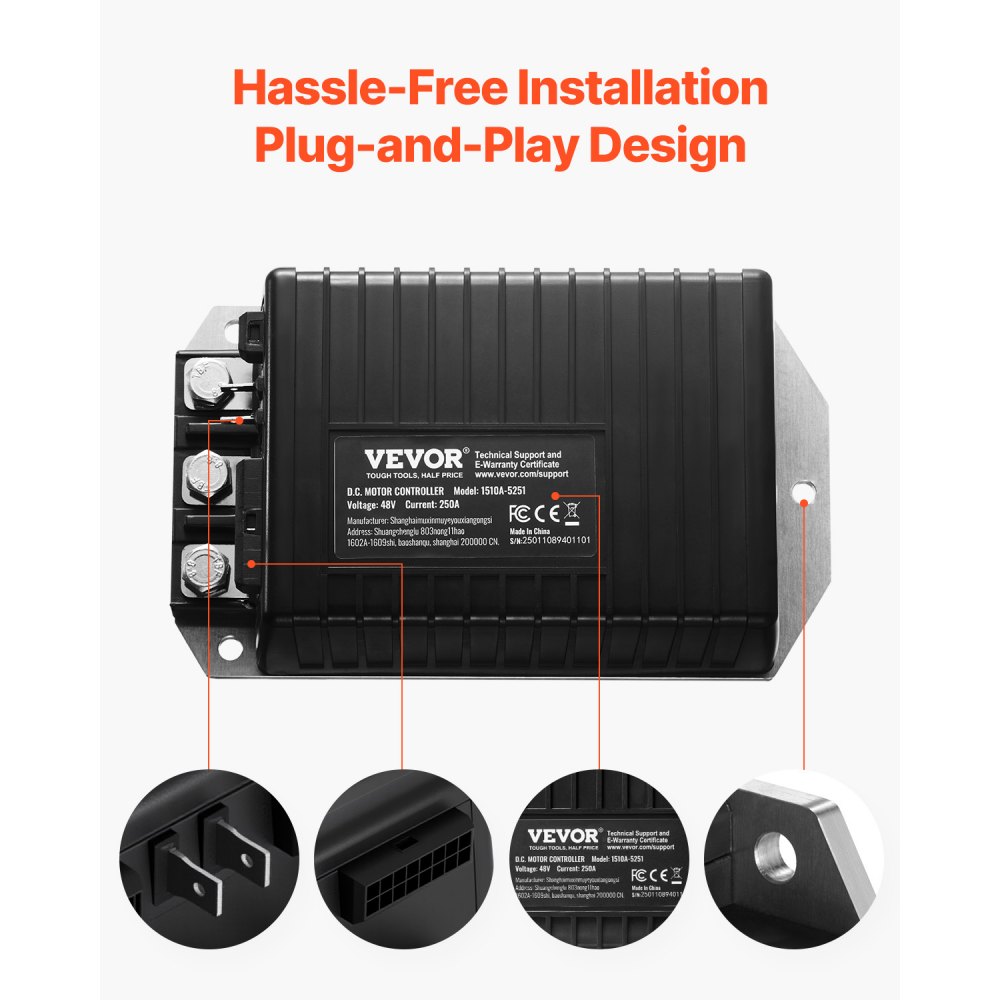 VEVOR Speed Controller for Golf Carts, 48V 250A, Replacement for DC Motor Controller for Club Car Golf Carts 2000-2008, IP65 Protection, Aluminum ABS Housing, Compatible with Models 1510A-5251