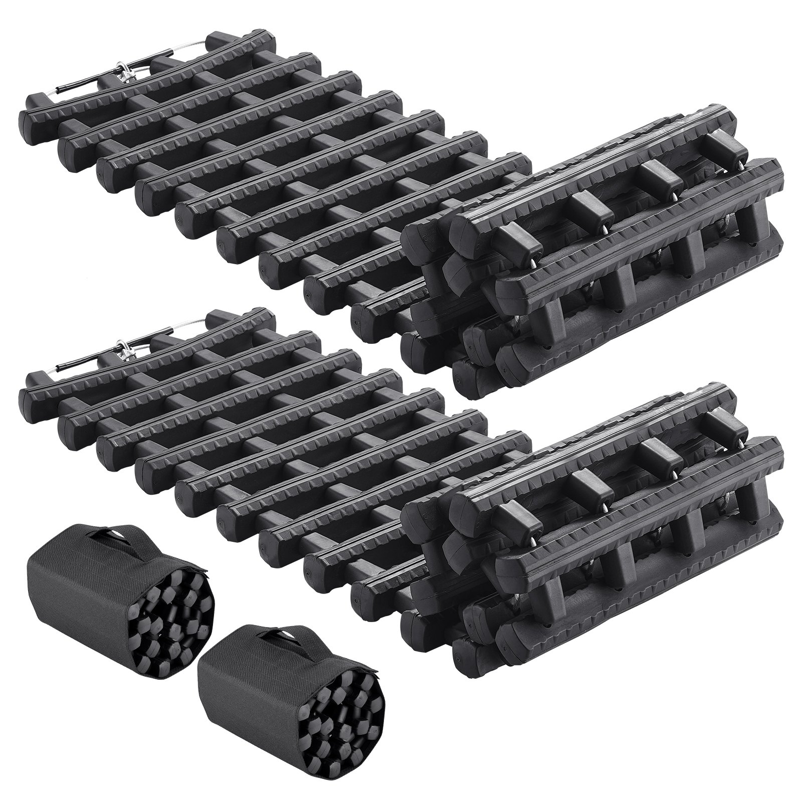 VEVOR 7 TONNEN Traktionsbretter mit TPR-Material, Bergungsbretter für Geländefahrzeuge/Autos/Pickups/SUVs/Wohnmobile, Paar Reifen-Traktionsmatten auf Schnee, Sand, Schlamm und losem Untergrund, Aufbewahrungstaschen, kurz, schwarz