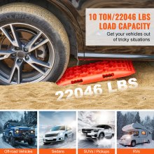 VEVOR 10 TONNEN Traktionsbretter mit PP-Material, Bergungsbretter für Geländefahrzeuge/Autos/Pickups/SUVs/Wohnmobile, Paar Reifen-Traktionsmatten auf Schnee, Sand, Schlamm und losem Untergrund, Aufbewahrungstasche, kurz, rot