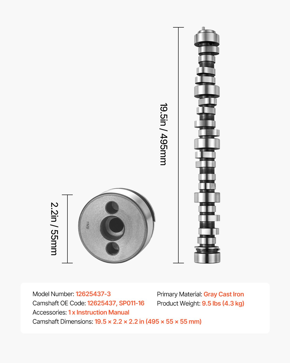 VEVOR Motornockenwelle 12625437 SP011-16 Nockenersatz, kompatibel mit Norris-Trucks von 1999–2013 GM Gen3/4, LS-Truck-Motor 4,8 l 5,3 l 6,0 l und 6,2 l