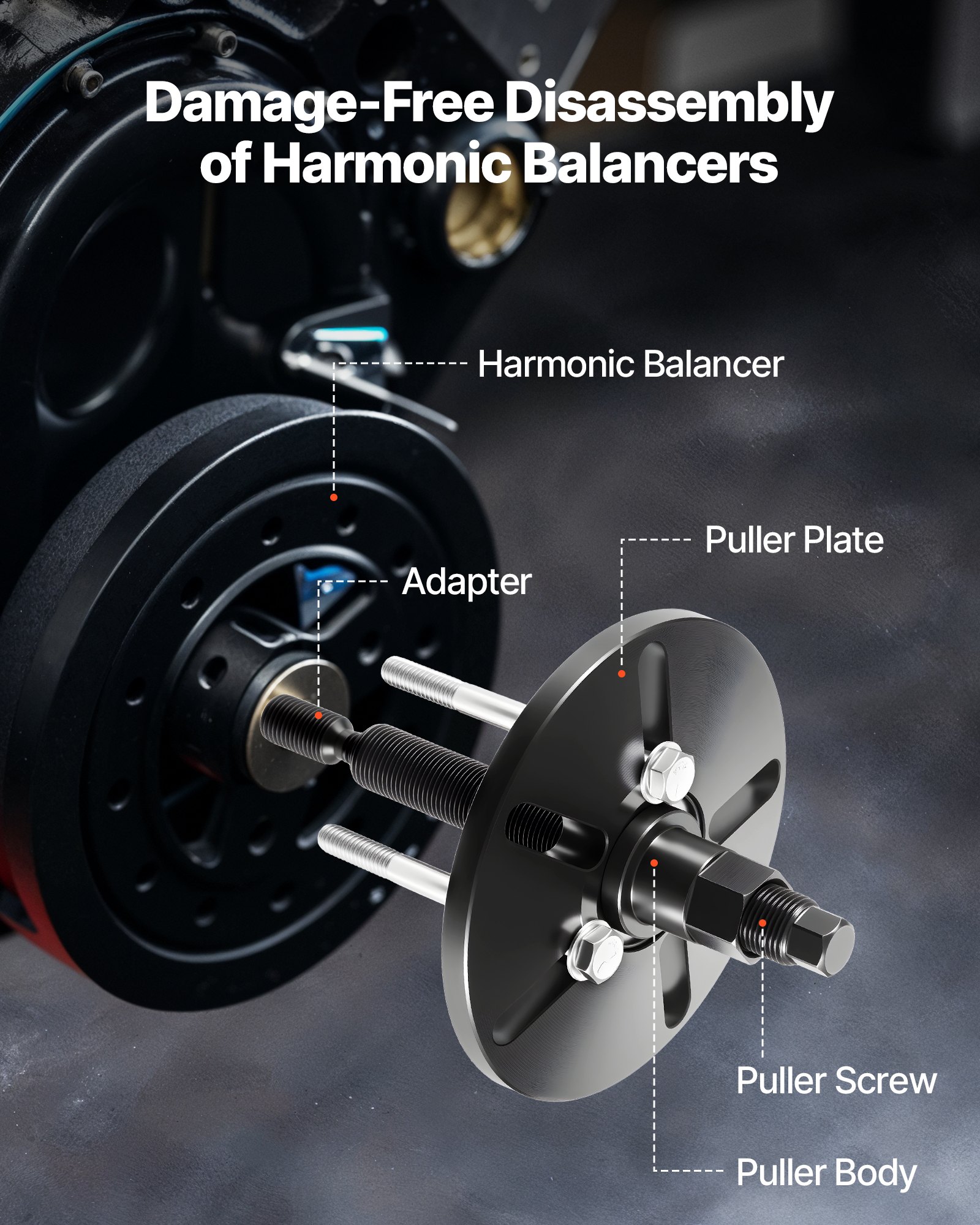 VEVOR Harmonic Balancer Puller Removal & Install Tool Kit, All-Steel Harmonic Balancer Installer Set Tool Kit for Removing and Installing of Balancers, Flywheels, Crankshaft Pulleys, Steering Wheels