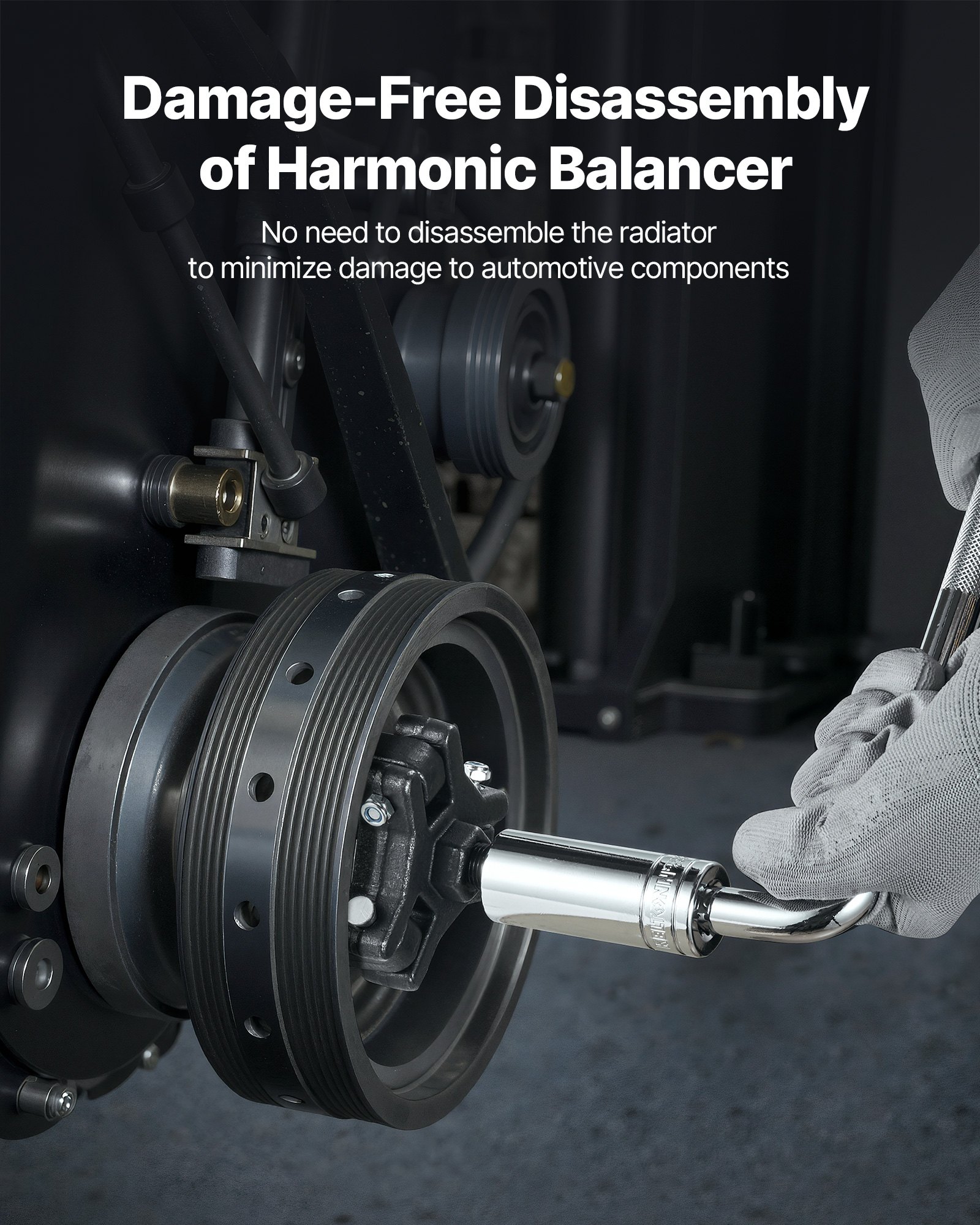 VEVOR Harmonic Balancer Puller Kit, Adjustable 3-Jaw Puller Fits Most Late Model Vehicles, 3-Jaw Pulley Puller Set with 4 Forcing Rods for Removing Harmonic Balancers Without Removing the Radiator