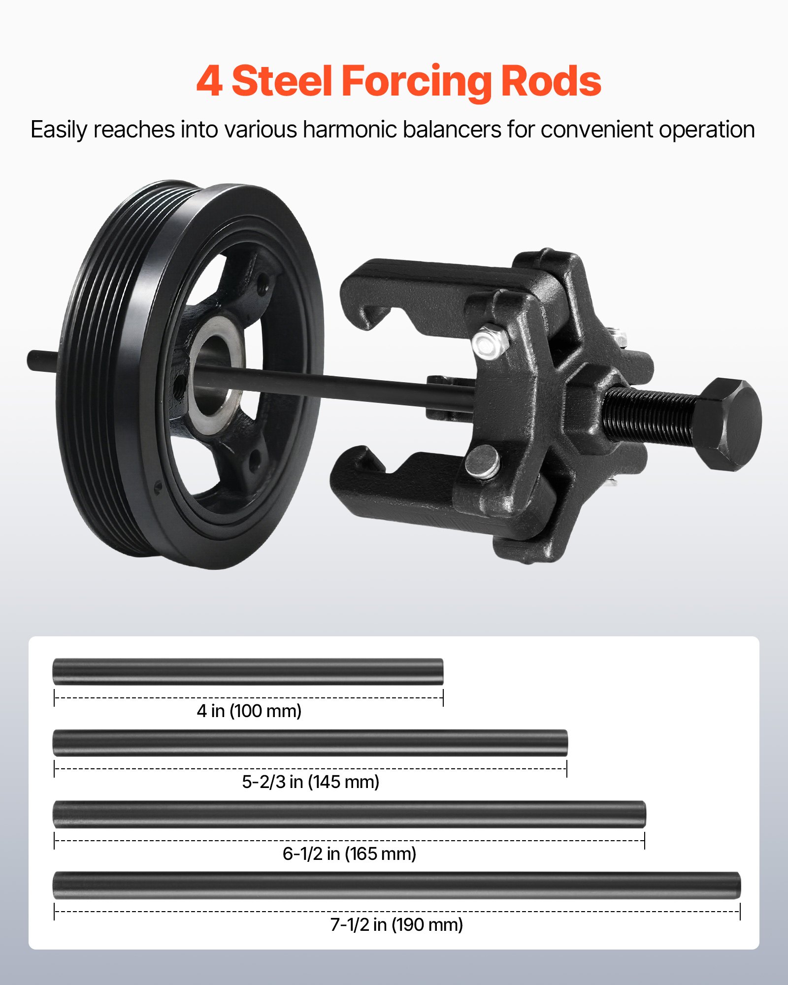 VEVOR Harmonic Balancer Puller Kit, Adjustable 3-Jaw Puller Fits Most Late Model Vehicles, 3-Jaw Pulley Puller Set with 4 Forcing Rods for Removing Harmonic Balancers Without Removing the Radiator
