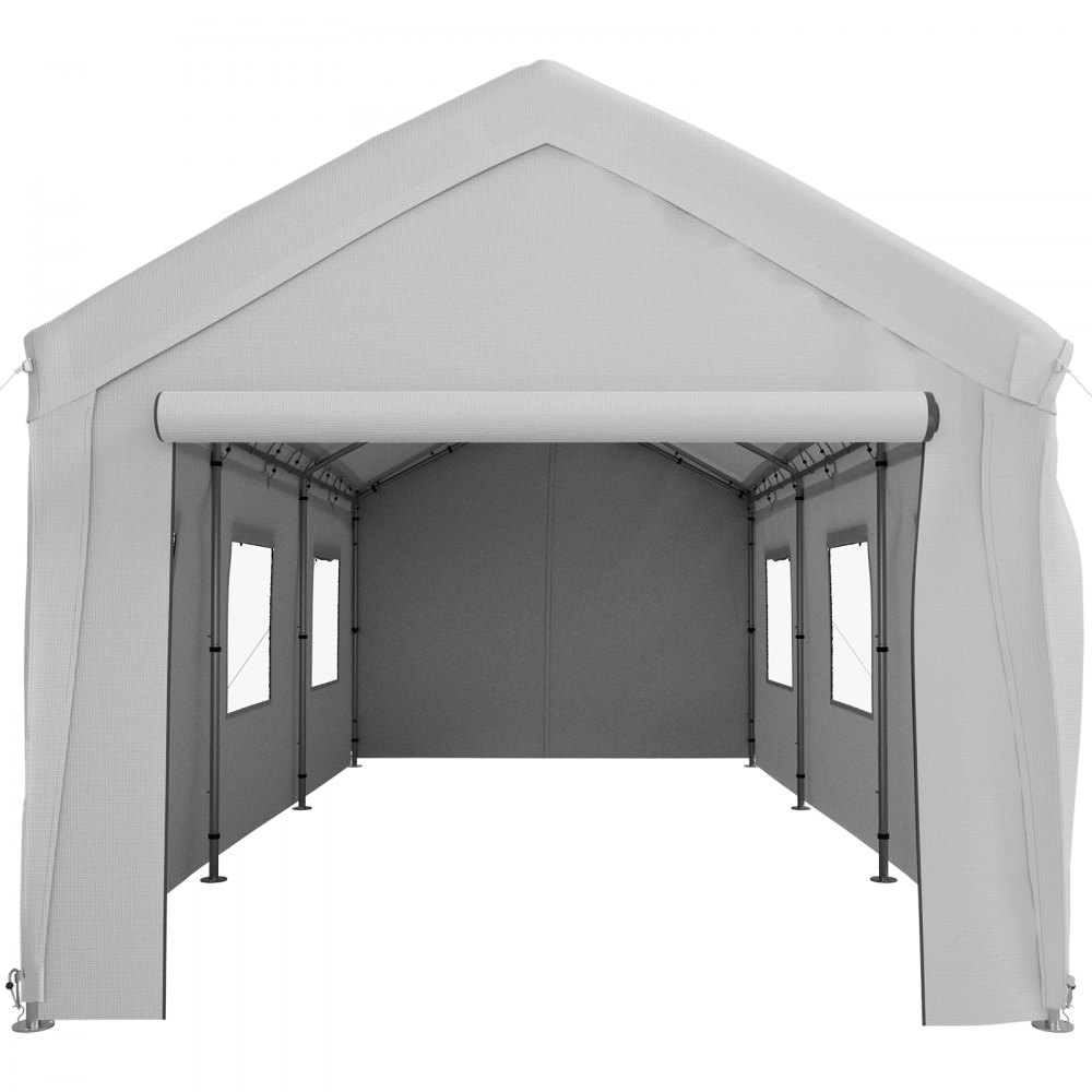 VEVOR Carport Zeltgarage 3x6m Garagenzelt 3-lagiges PE-Gewebe Stahlrahmen Partyzelt Weidezelt mit abnehmbaren Seitenwänden Fenster Lagerzelt Grau