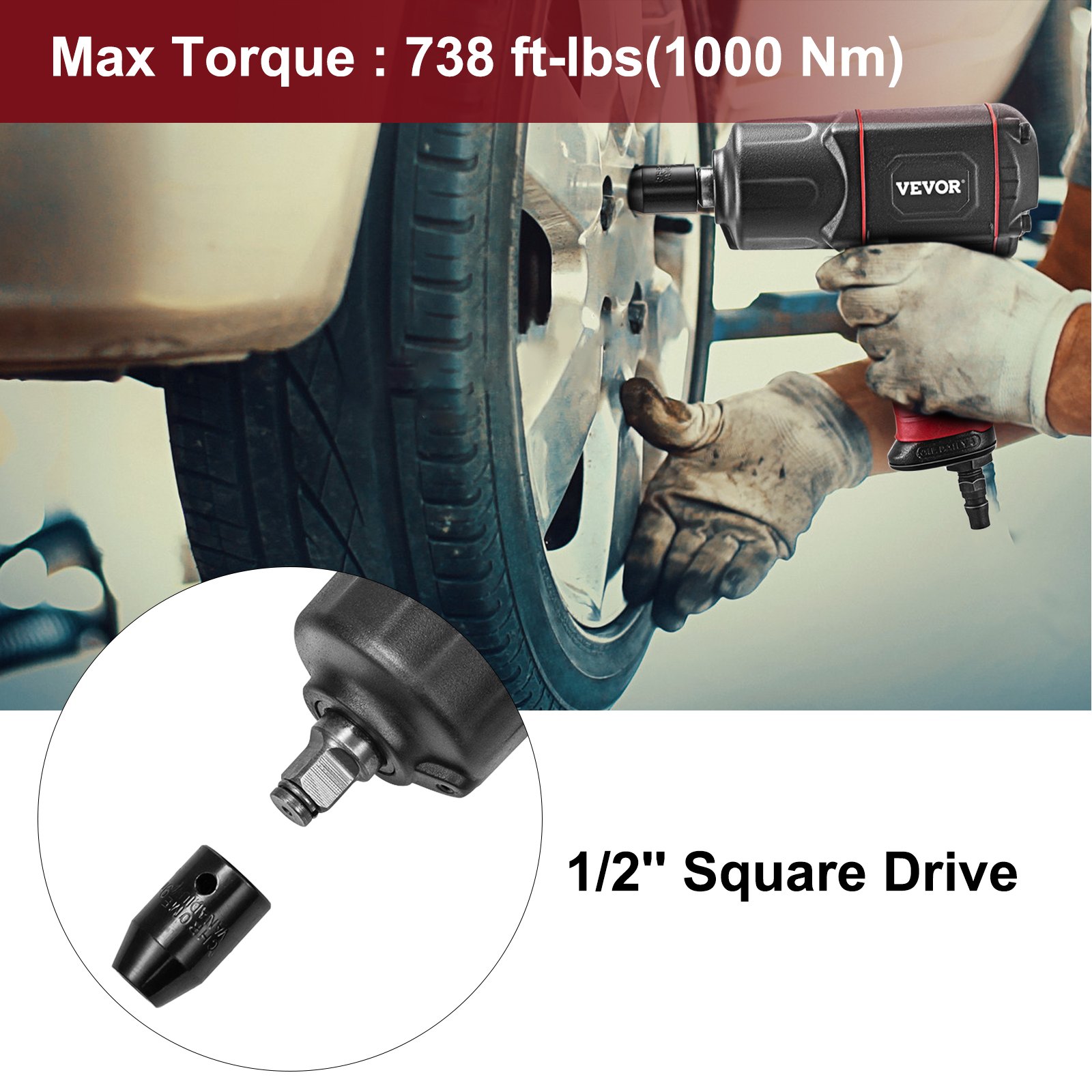 Vevor Druckluft Pneumatisch Schlagschrauber 1/2 Zoll Einhand-umschaltung 1000 Nm