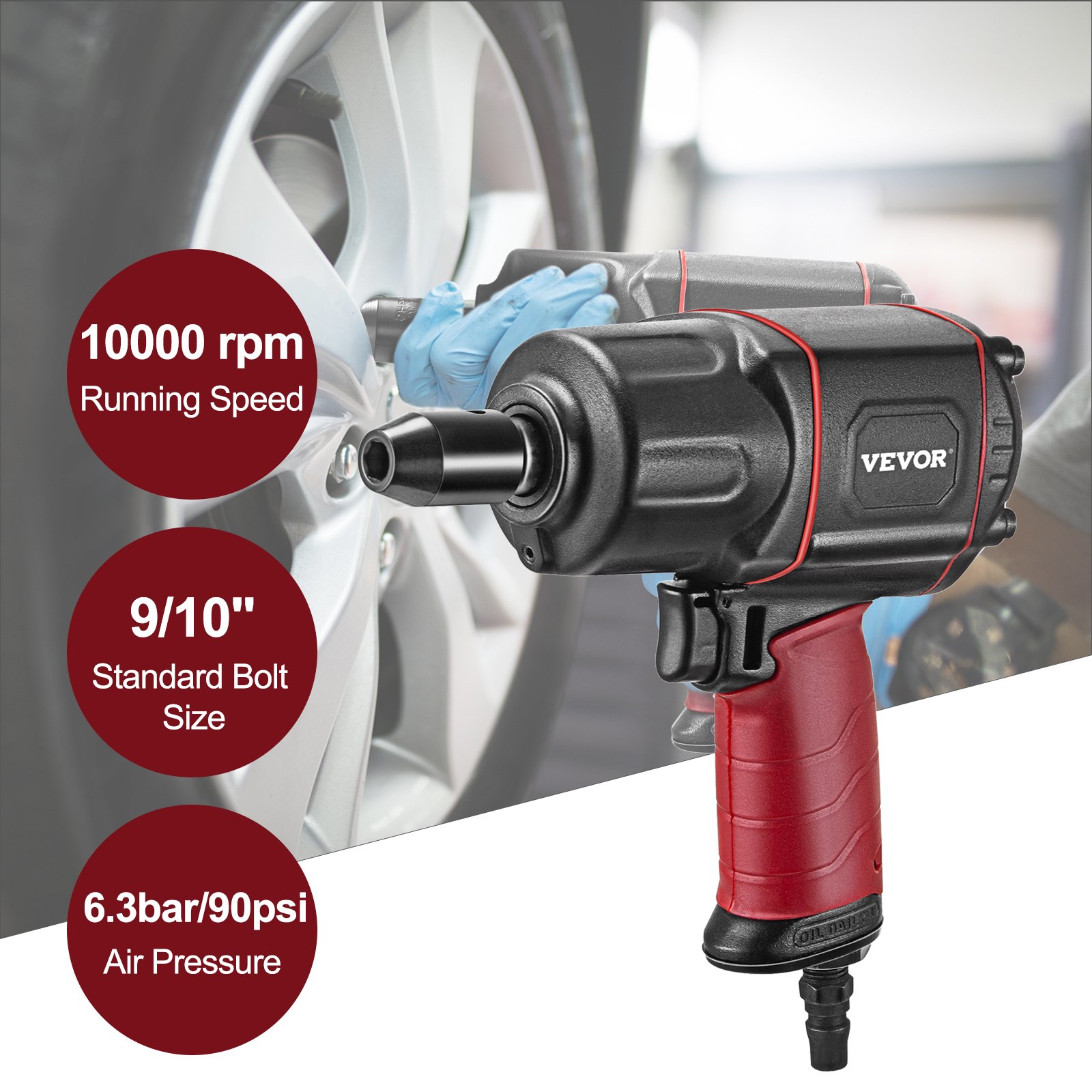 Vevor Druckluft Pneumatisch Schlagschrauber 1/2 Zoll Einhand-umschaltung 1000 Nm