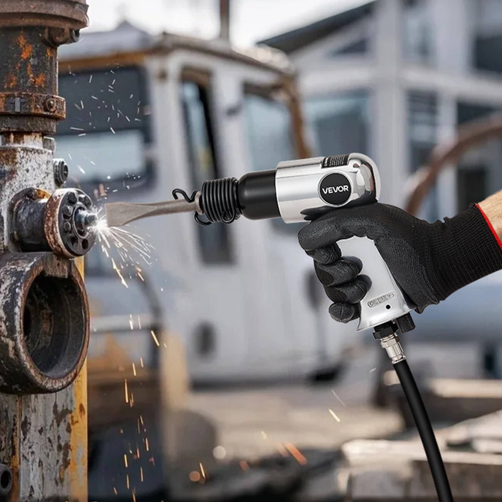 VEVOR Druckluft Meißelhammer, 4500 BPM Pneumatischer Hammer mit 40 mm Hub & 4 Meißeln mit rundem Schaft, leichtes & kompaktes Schaufelwerkzeug mit Luftmeißel zum Schneiden, Stanzen, Schaben