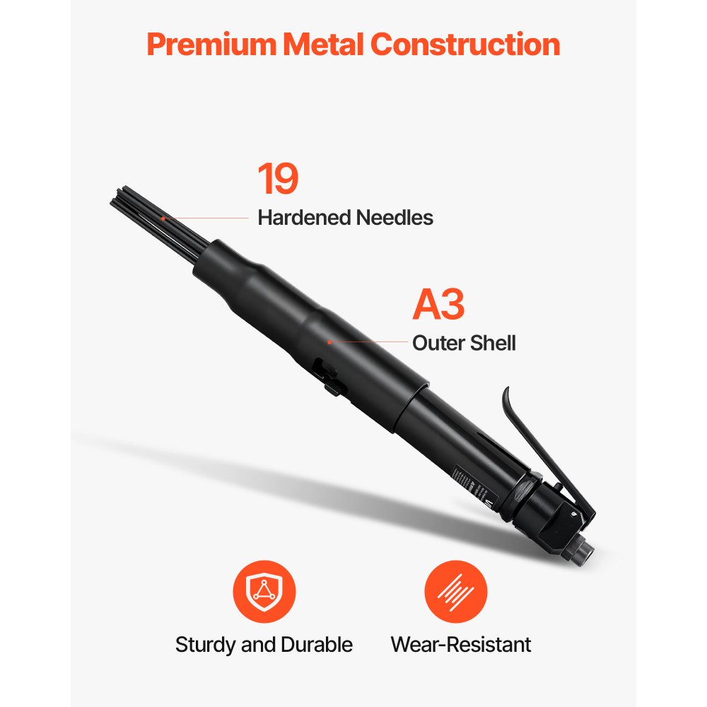 VEVOR Druckluft Nadelentroster, 3400 BPM Gerade Bauform zum Entfernen von Rost & Farbe – mit 19 gehärteten Nadeln & 3-Gang-Einstellung, Entroster Werkzeug für Automechaniker, Bastler & Heimwerker