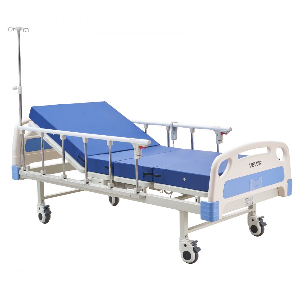 VEVOR Premium 2 Function Full Electric Hospital Bed, Electric Medical Bed with Backrest & Legrest Adjustment, 127mm Locking Casters, High-Density Foam Mattress for Home Hospital, 250kg Loading