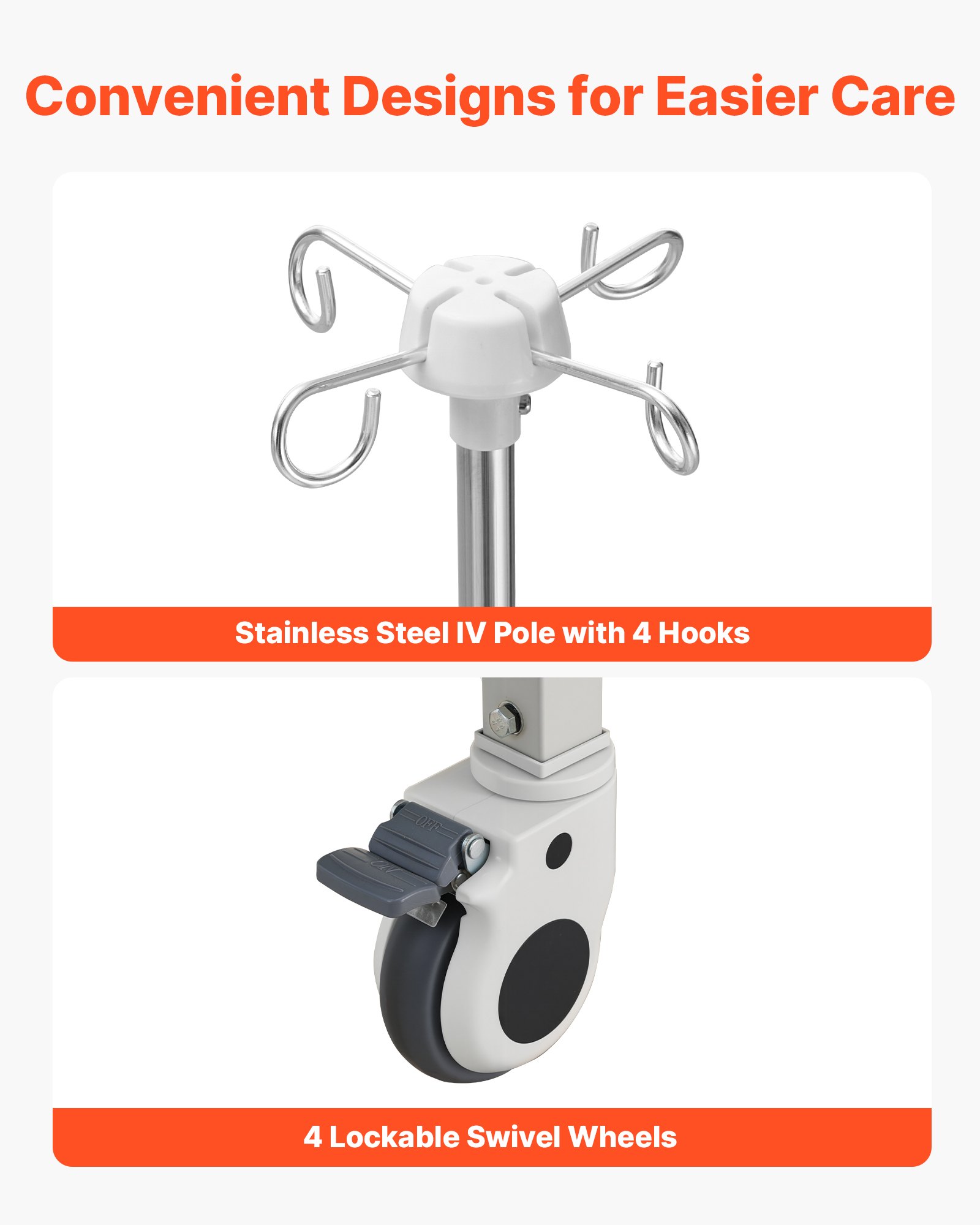 VEVOR Krankenhausbett Elektrisch, 2-Funktionen-Krankenhausbett mit verstellbarer Rückenlehne & Beinstütze, 12,7 cm Rollen & Schaumstoffmatratze für Häusliche Pflege, Altenheim & Krankenhaus, Max. 250 kg