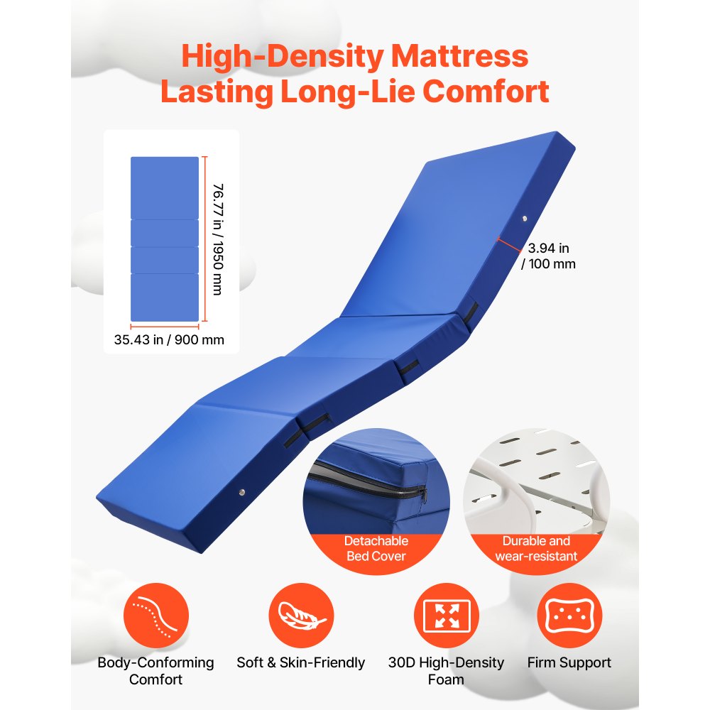 VEVOR Premium 5 Function Full Electric Hospital Bed, Electric Medical Bed with Trendelenburg & Reverse Trendelenburg and Central Locking System with 127mm Casters for Home Hospital, 250kg Loading